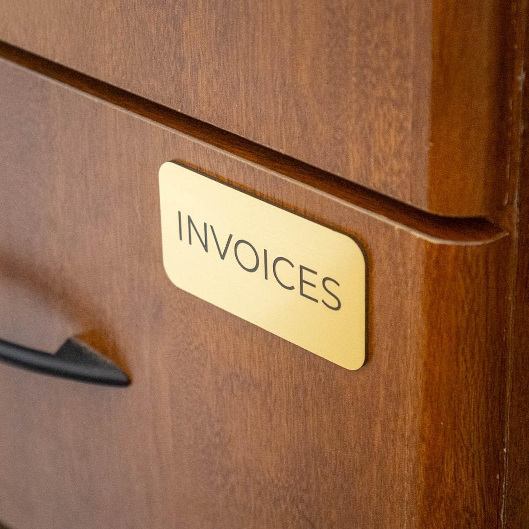 Name Tag/Badge Blanks - 10 Pack - Brushed Gold 1-1/2" X 3", Round Corners, Magnetic Backing