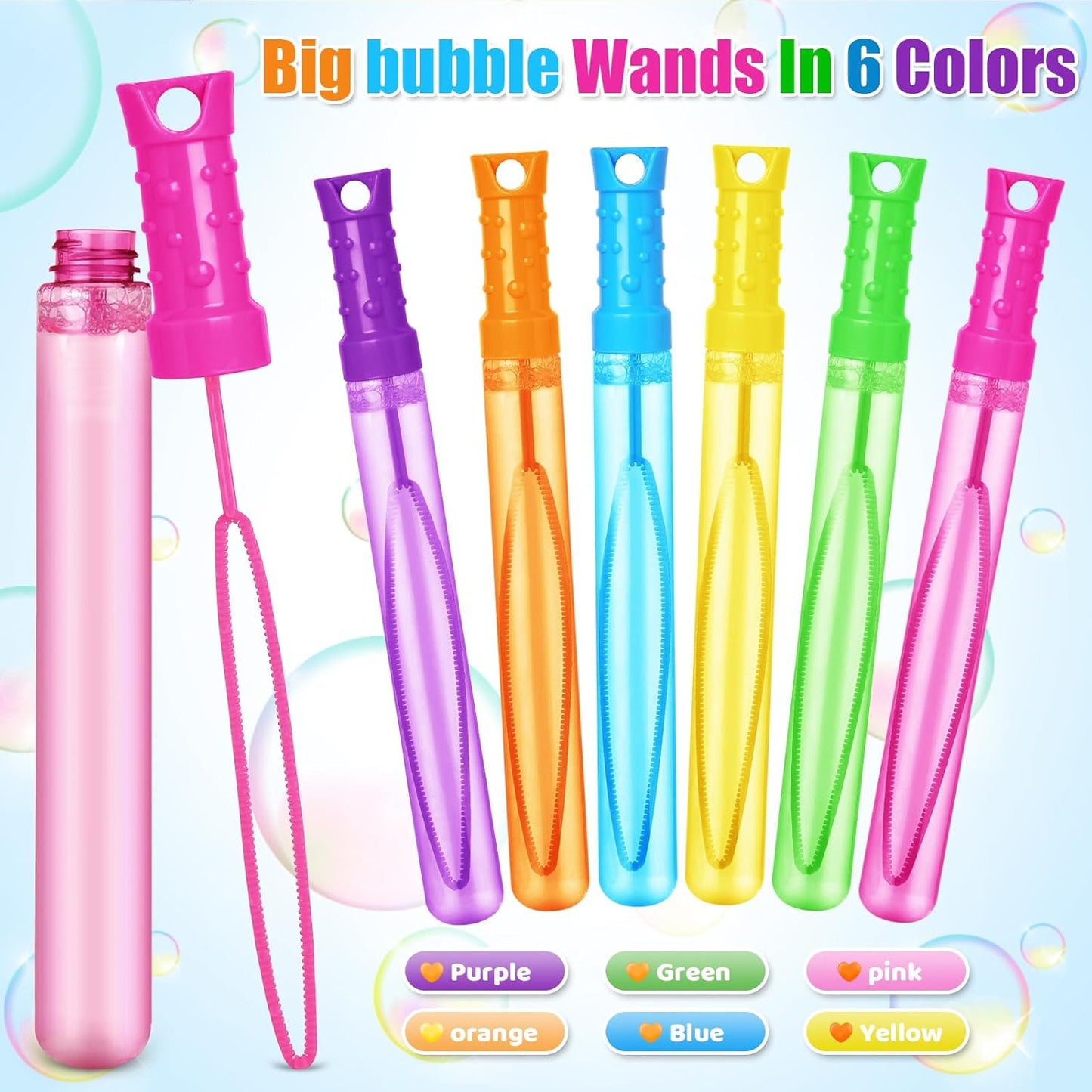 Bubble Wand, 72 Pcs Bubble Wands Bulk in 6 Colors, Bubble Party Favors for Kids, Summer Toys, Indoor Outdoor Activity, Themed Birthday, Wedding, for Girls & Boys