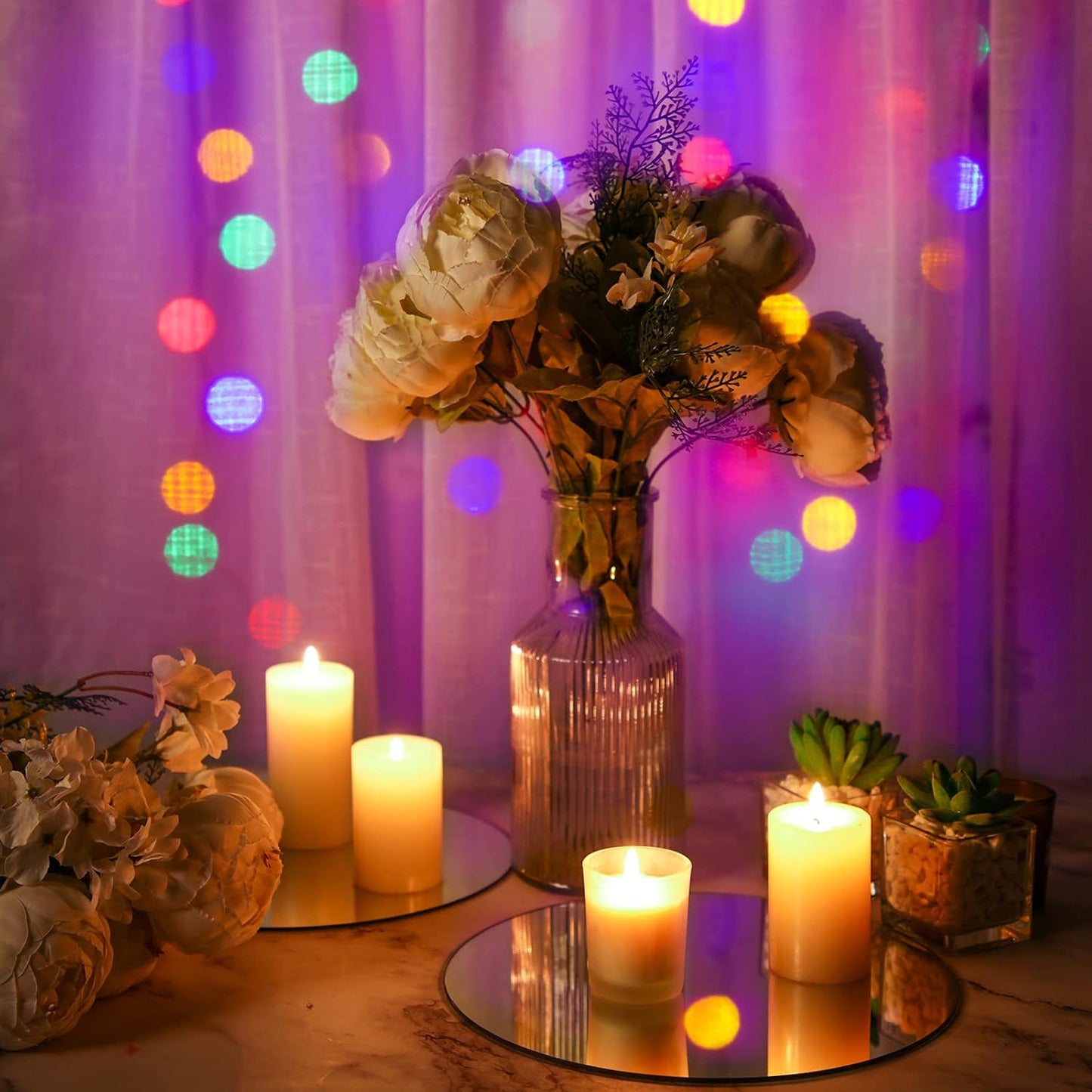 Tuanse 18 Pcs Round Mirror Candle Plate Set Round Trays Circle Centerpieces for Tables Mirror Plate Party Tiles for Wedding Decor Crafts Christmas Decorations(10 Inch)