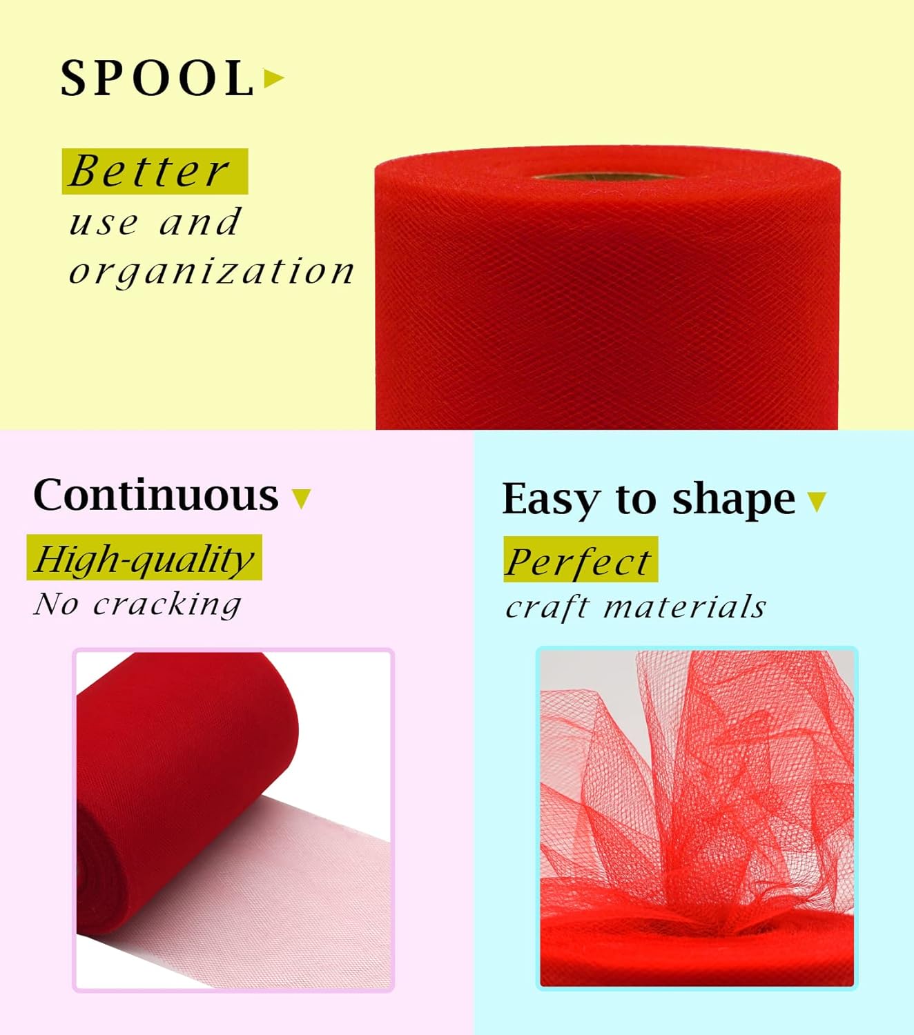 Red Tulle Fabric Roll 6 Inch X 300 FT (100 Yards) Matte Tulle Ribbon Netting Mesh Spool for DIY Tutu Skirt Wedding Bow Gift Wrapping Baby Shower Christmas Party Halloween Decorations