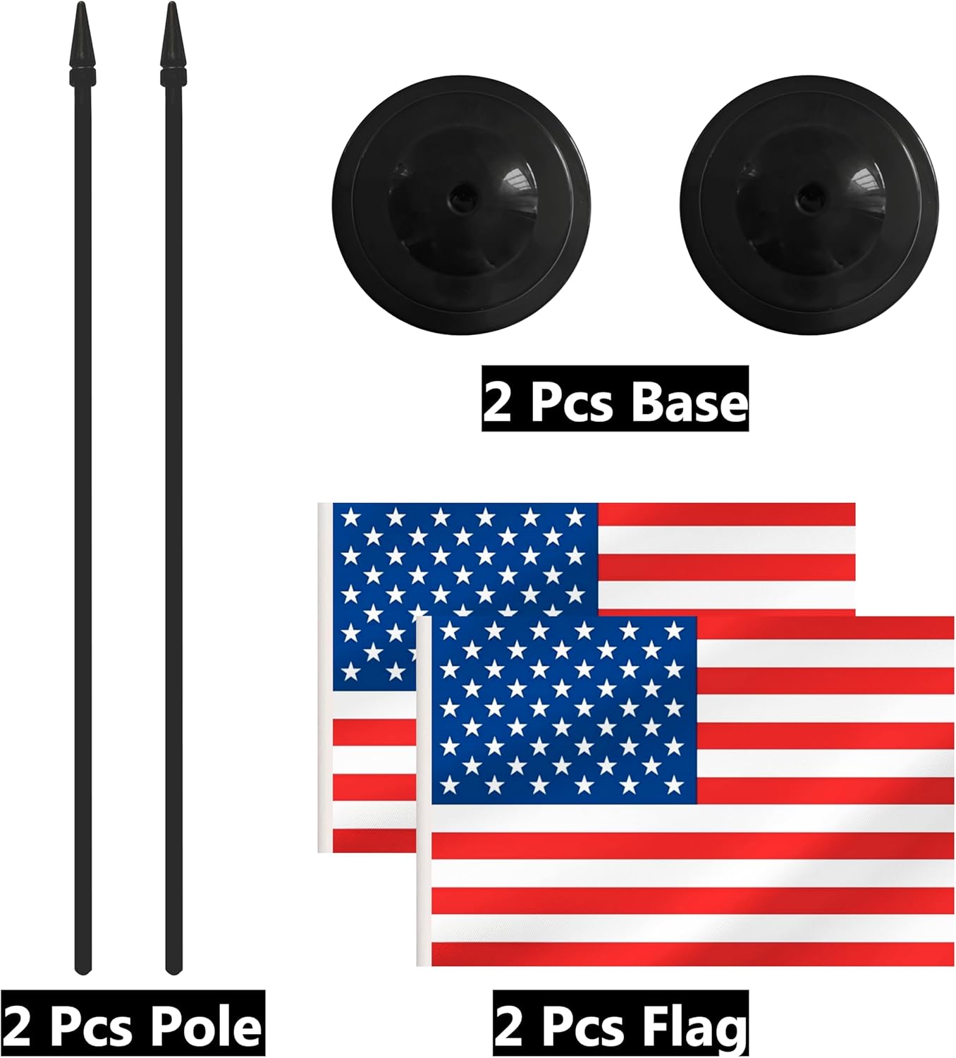 2 Pack USA Desk Flag Set, American Desktop Small Miniature Table Office Flag with 12" Black Pole and Black Base, Offices, Classroom, Home, Festival Decoration (USA)