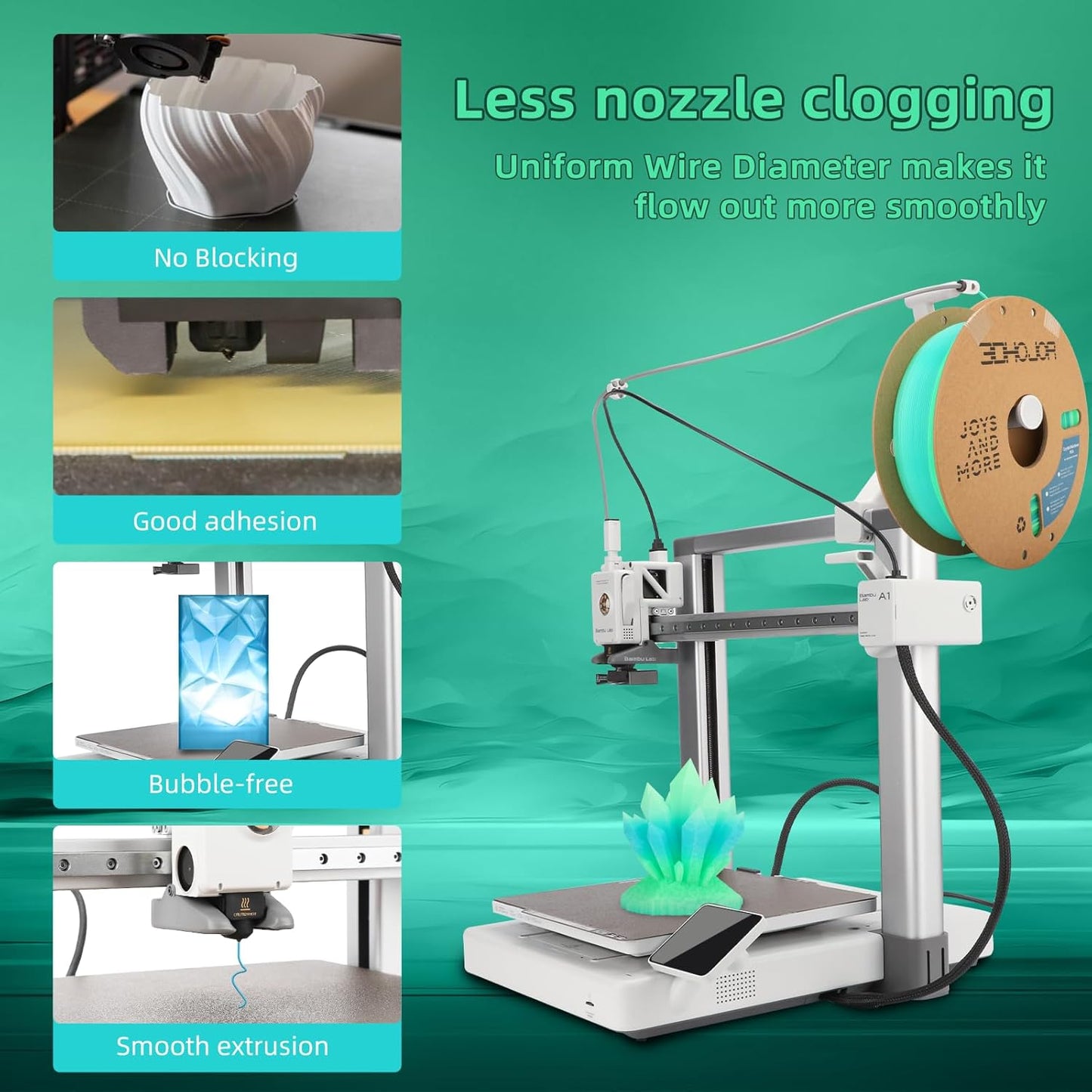 Transparent Multi Rainbow Color Gradient Change PLA 1.75mm 1KG 3D Printing Filament Crystal Rainbow PLA Clear PLA Filament with Cardboard Spool -Prairie