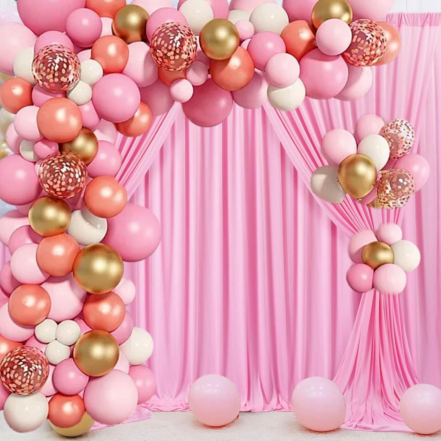 10 x 7 Feet Pink Backdrop Curtain for Partie, Background Curtains for Photoshoot, Birthday, Wedding, Halloween, Thanksgiving, Christmas, New Year Party Decorations 5Ft x 7Ft, 2 Panels
