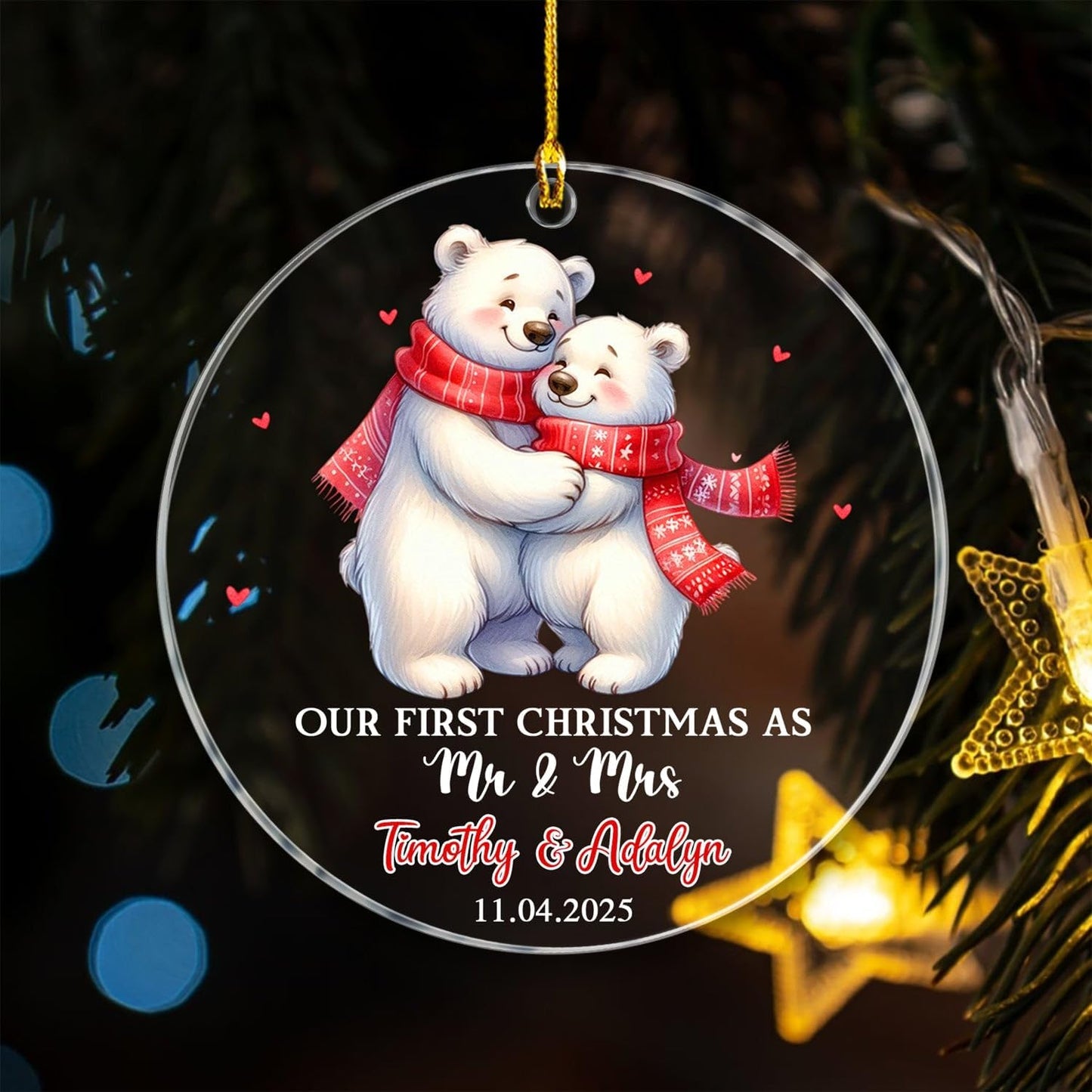 Our First Christmas As Mr & Mrs Ornament, Personalized Date/Name Polar Bear Mr & Mrs Together Ornament Gift for Newlyweds Bride Groom Just Married, Customized Wedding Anniversary Christmas Ornaments