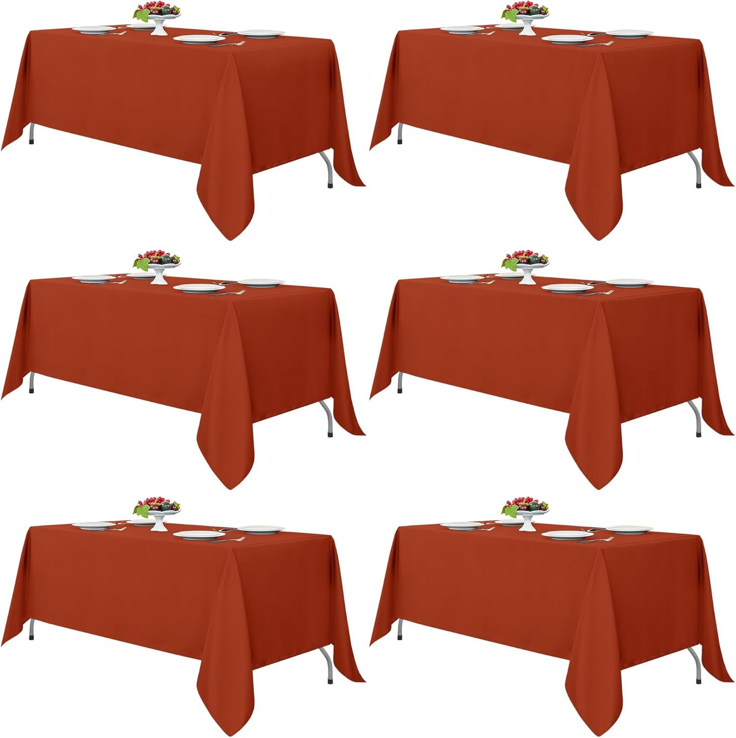 Fitable Rust Rectangle Tablecloths for 6 Foot Tables, 6 Pack - 70 x 108 Inches - Stain Resistant and Washable Fall Table Clothes, Polyester Fabric Table Covers for Wedding, Party, Banquet, Buffect