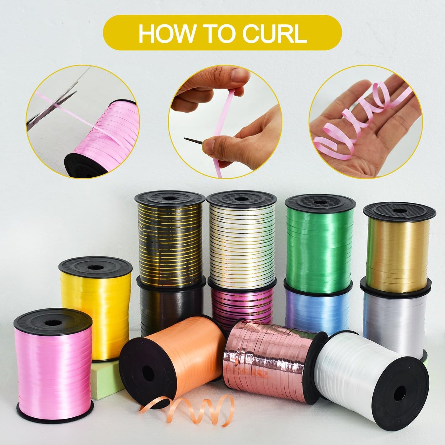 TONIFUL 500 Yards Curling Ribbon-Balloon Ribbon-Balloon String for Art&Craft Decor,Gift Wrapping,Ribbons and Bows for Christmas New Year Birthday Gifts Graduation Supplies (Yellow)