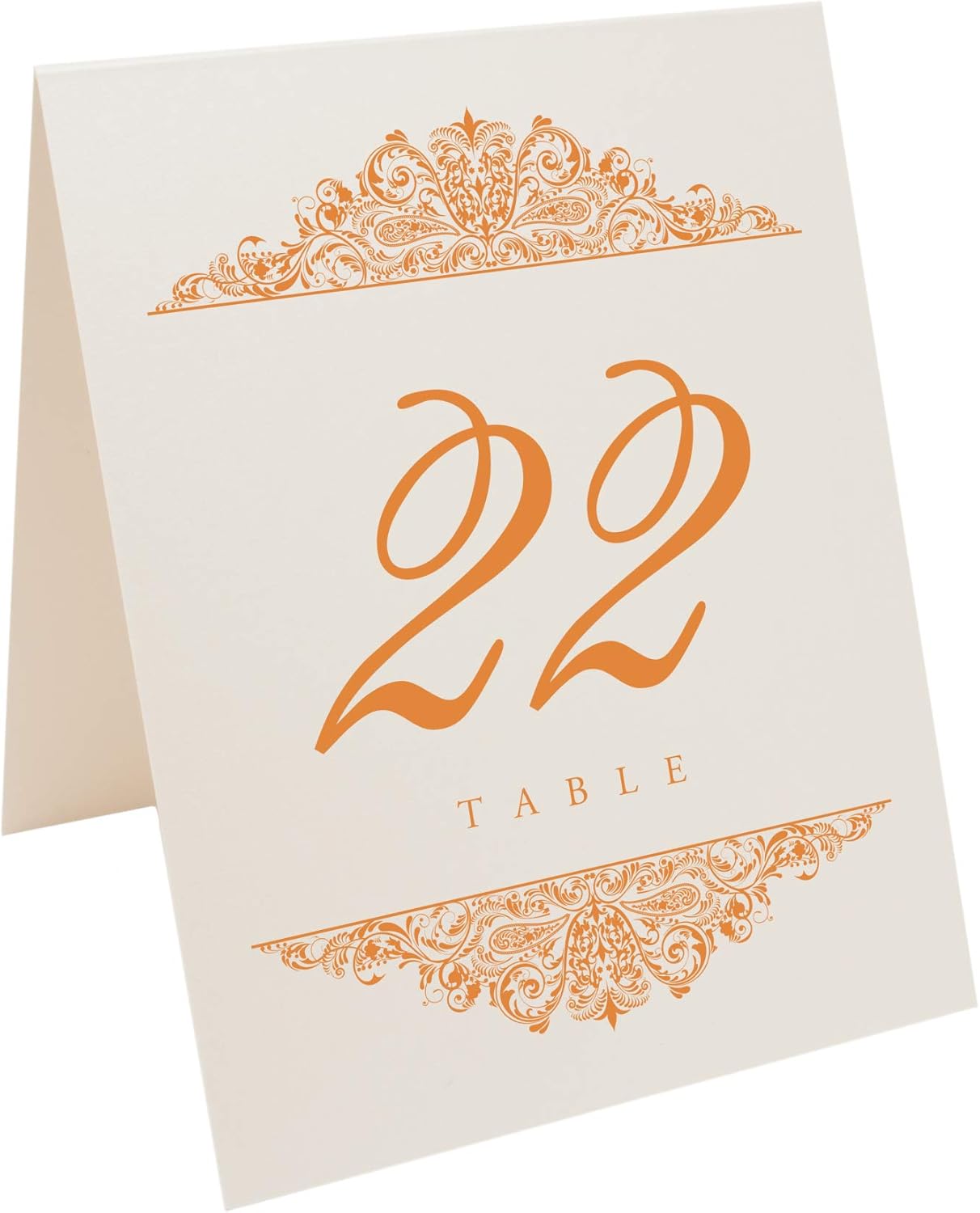 Paisley Wedding Table Numbers (Select Color/Quantity), Champagne, Orange, 1-45, Double Sided, Tent or Use in a Stand, Great for Parties & Restaurants - Made in the USA