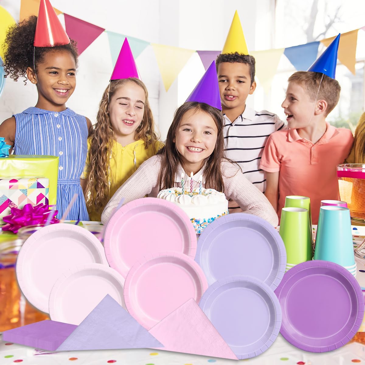 CMUSKO Pink and Purple Decorations-150Pcs Light Purple Pink Plates and Napkins Serves 50,Lavender Tableware Birthday,Birthday,Wedding
