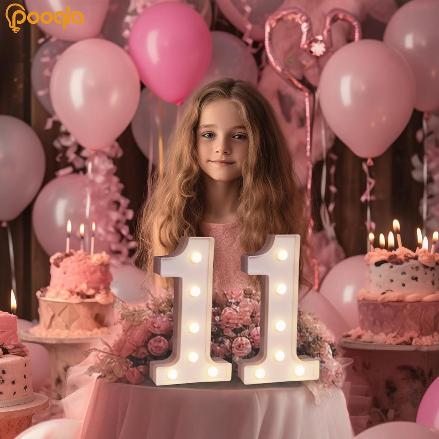 Pooqla Decorative LED Light Up Number Letters, White Plastic Marquee Number Lights Sign for Birthday Party Wedding Decor, Battery Operated (11)