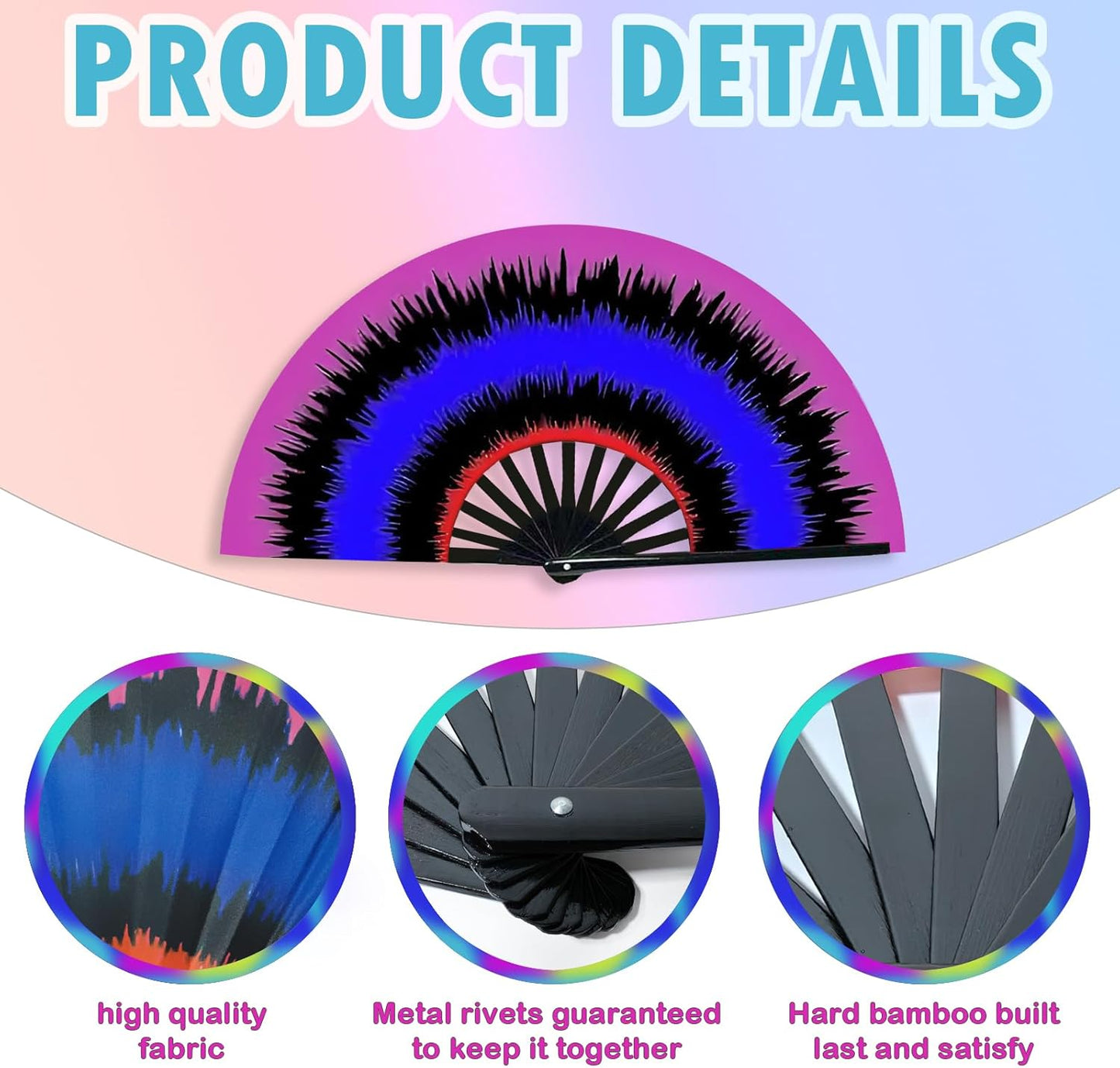 Boots on The Ground Fan, Large Folding Hand Fan for Women and Men, Popping Fans for Line Dancing for Raves, EDM, Dance Party, and Home Decoration