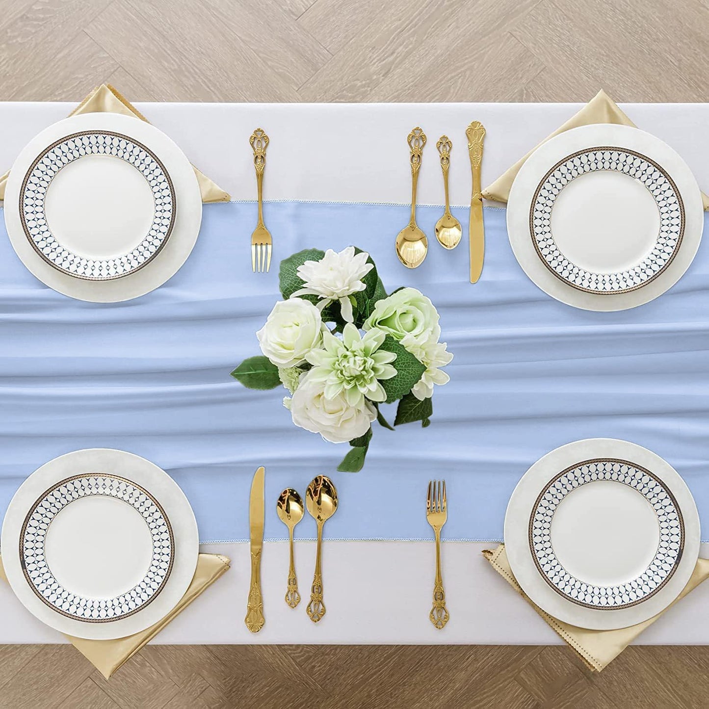 2 Pack 10 Ft Chiffon Table Runner Light Blue Gauze Long Table Runners 27x120 Inches Sheer Tulle Table Runner for Rustic Wedding Reception Bridal Shower Decorations Birthday Party