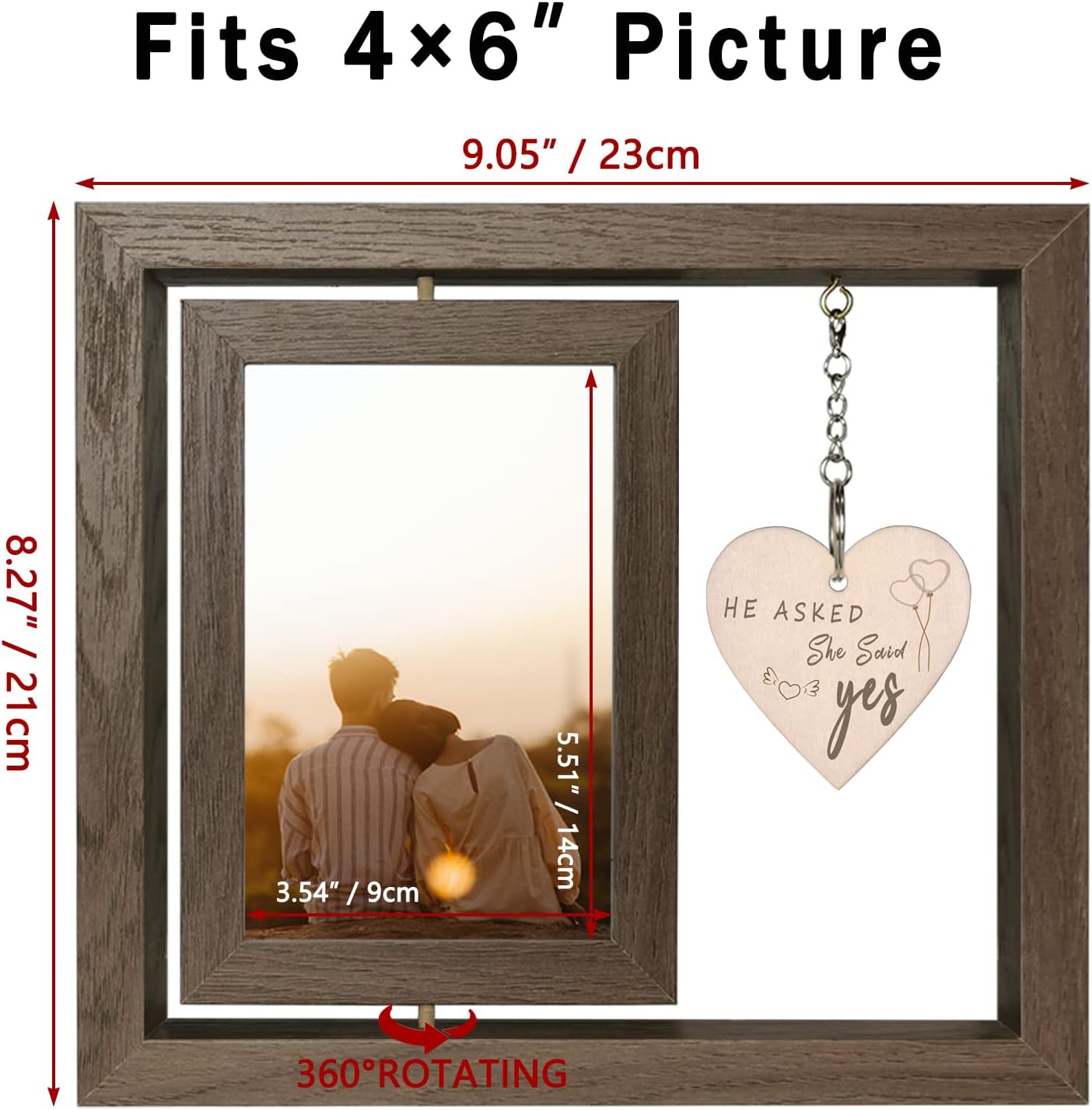 He Asked She Said Yes Engagement Gift Picture Frame, Wood Engagement Gifts for Couples Newly Engaged Unique, Display Two 4x6