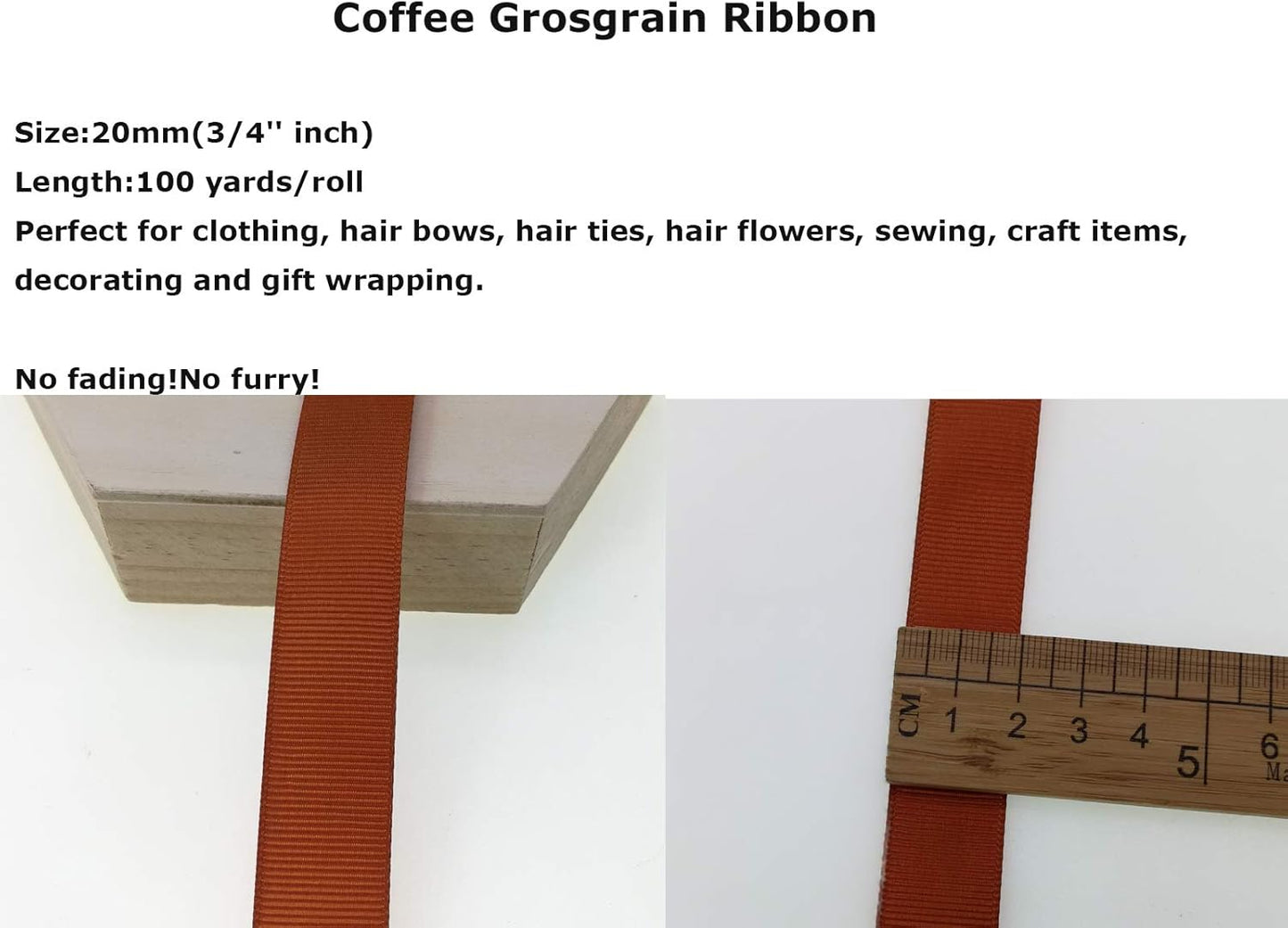 Jesep One Roll 100 Yards 3/4" Soild Grosgrain Ribbon Boutique Gift Wrapping Package Ribbon, DIY Crafts Bow Hair Headband Accessories Assorted Ribbon#842 (3/4" 20mm, Coffee)