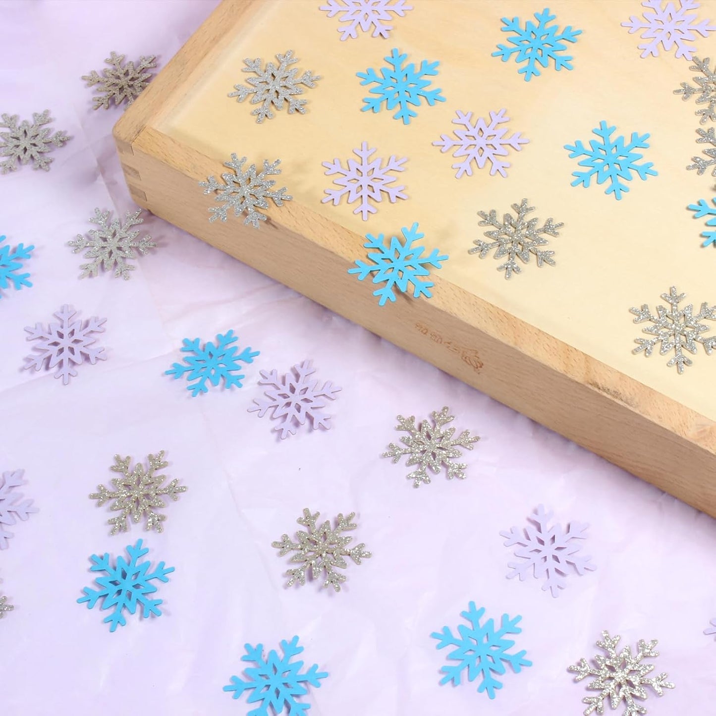 200PC Winter Wonderland Birthday Decorations Silver Blue Purple Snowflake Confetti Christmas Holiday Baby Shower Party Table Decoration Supplies