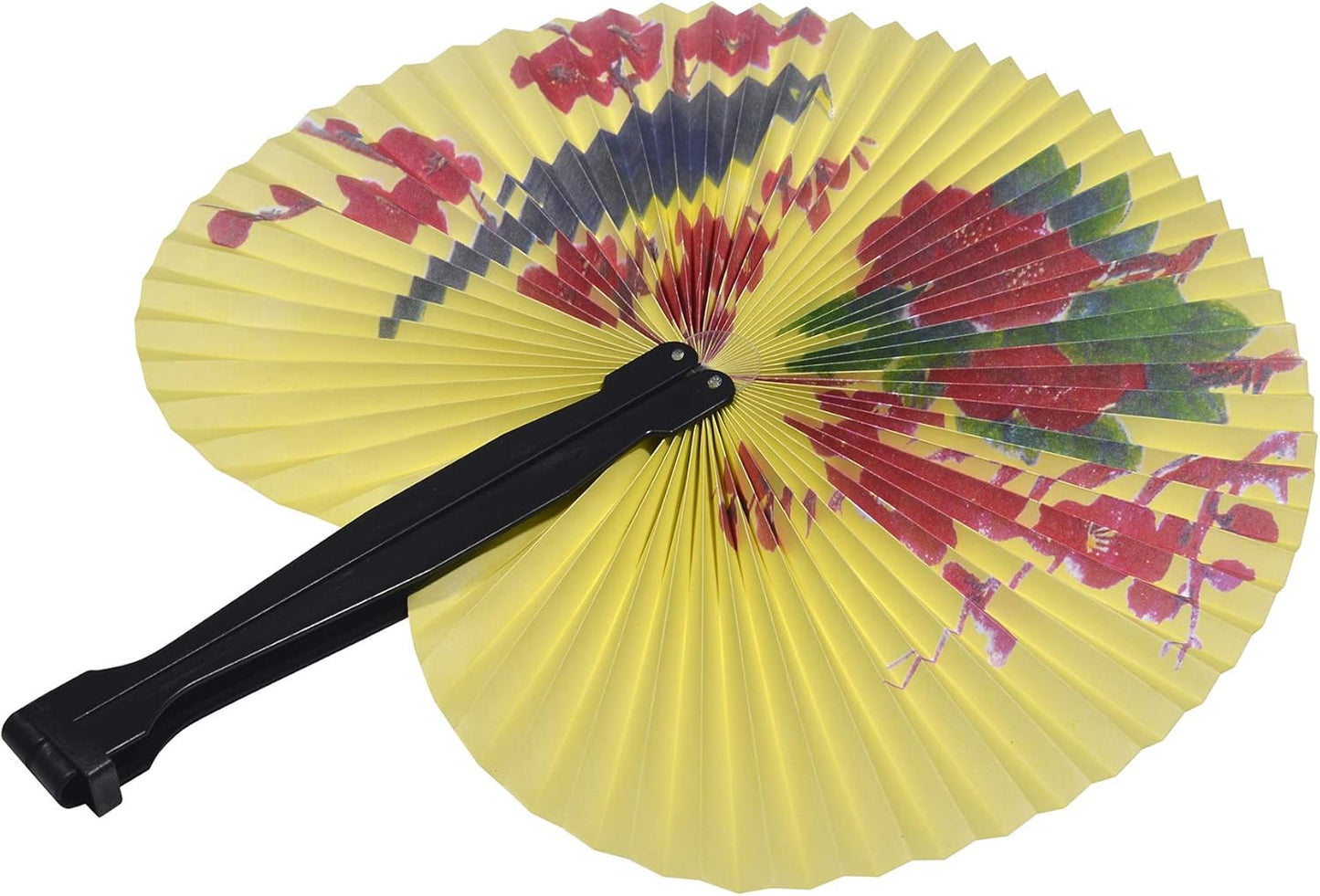 20 Pcs Folding Handheld Fans Paper Chinese Oriental Floral Wedding Round Shaped Accordion Fans Assortment with Plastic Handle for Birthday Party Favors Supplies(Black Handle)