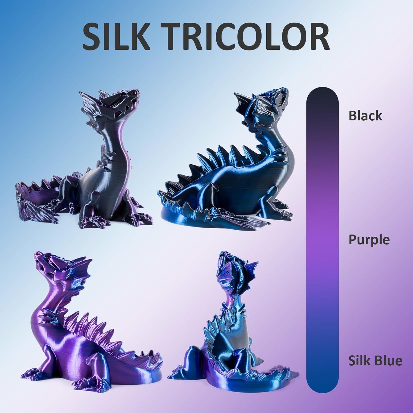 Geeetech Silk PLA Tri Color Filament 1.75mm 3D Printer Filament, Coextrusion Blue Purple Black Tri-Colors Metal-Like Shiny Silk PLA Filament, 1kg (2.2lbs) 1 Spool, Dimensional Accuracy +/- 0.02 mm