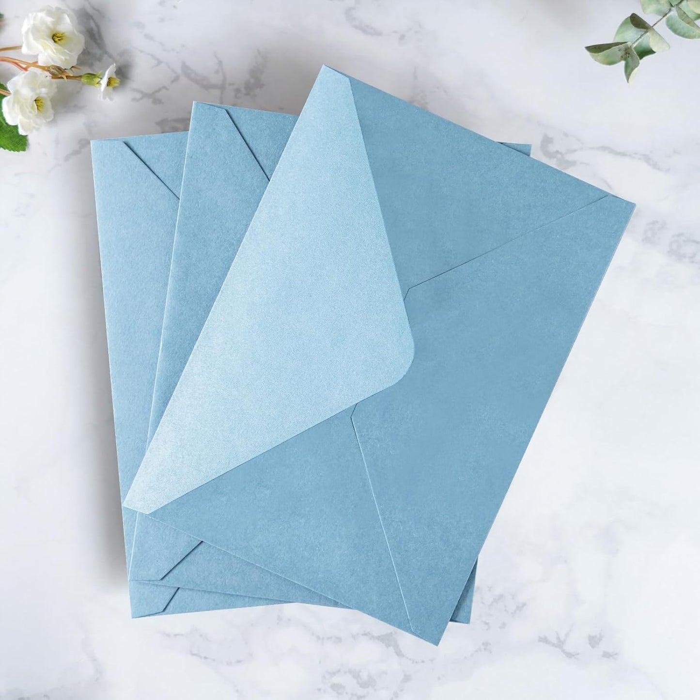 PONATIA 50 PCS A7 Envelopes, 5.25 x 7.48'' Matte Dusty Blue Envelope for 5x7'' Weddings Invitation Cards, Christmas Gift Cards, Acrylic Invitations, Photos and Any 5x7" Inserts