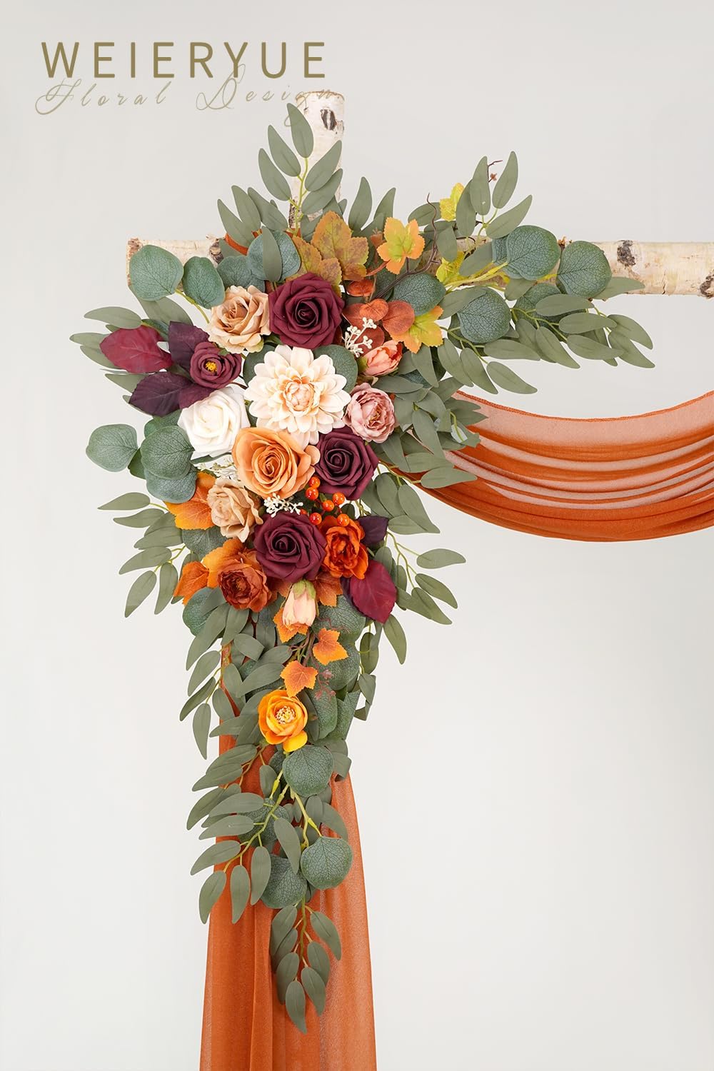 Artificial Wedding Arch Flowers Kit(Pack of 3),2Pcs Artificial Flower Arch Decor,1Pcs Sheer Drape for Wedding Ceremony Arbor for WeddingCeremony (Sunset Orange)