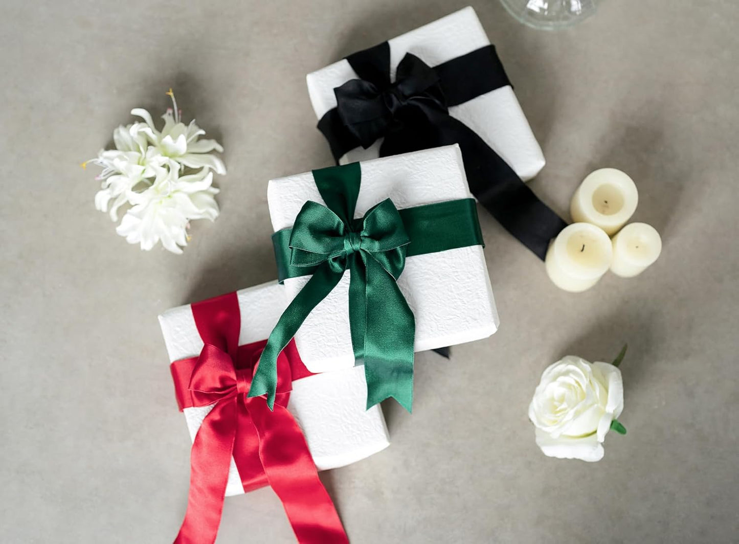 Red Satin Ribbon Double-Faced Wired Ribbons for Gift Wrapping Flower Bouquet Bows Wedding Invitation Christmas Decor Crafts 1-1/2 Inch 10 Yards