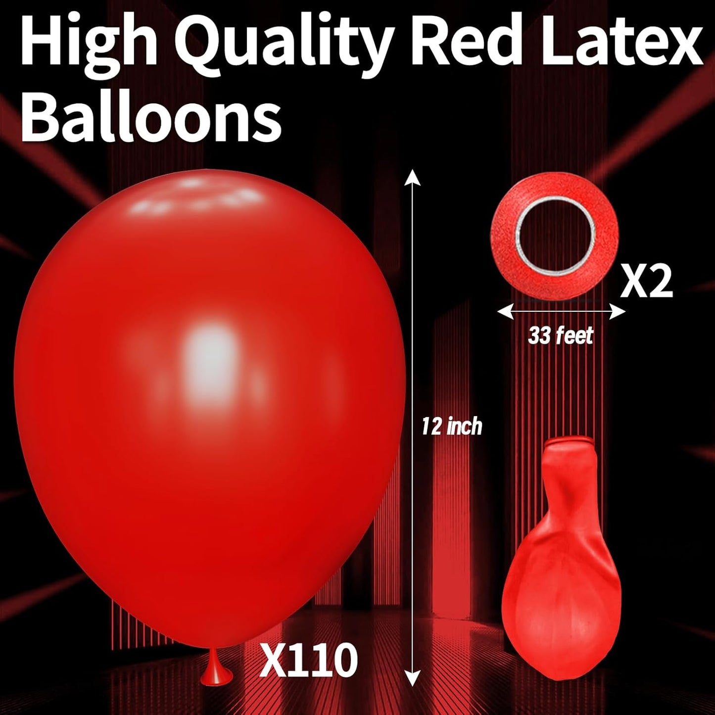 KAWKALSH Red Balloon 12 Inch, 110pcs Latex Party Balloons Helium Bright Color for Birthday Baby Shower Wedding Party Supplies Arch Garland Decoration