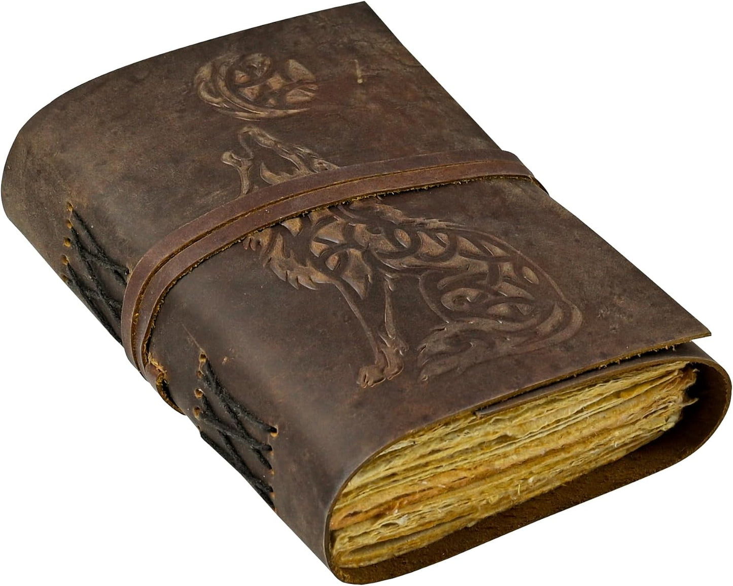 Urooj Handicraft Wolf Leather Journal Book of Shadows Notebook Handmade Daily Notepads for Men & Women Blank Paper 7x5 Inches - Best Gift for Art Sketchbook & Notebook