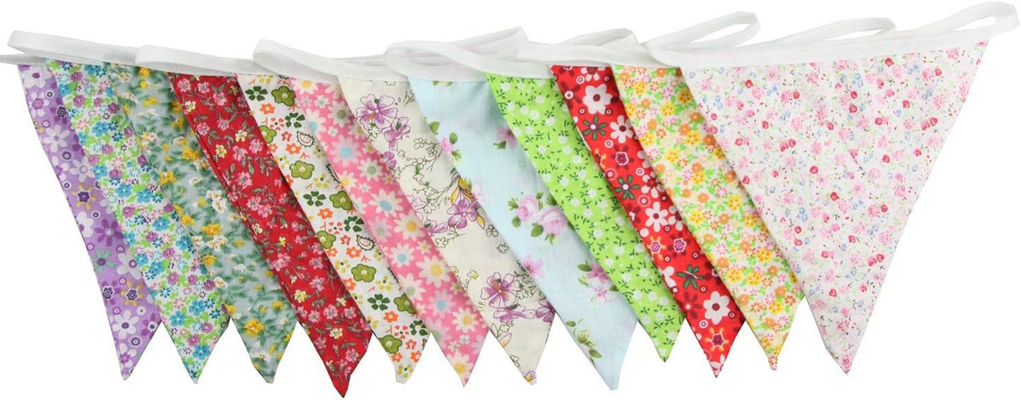 10M/32Ft Triangle Bunting Banner, 36 Pcs Cotton Fabric Flags Pennant Garlands for Birthday Party, Wedding, Baby Shower, Outdoor and Home Decorations (Colorful)