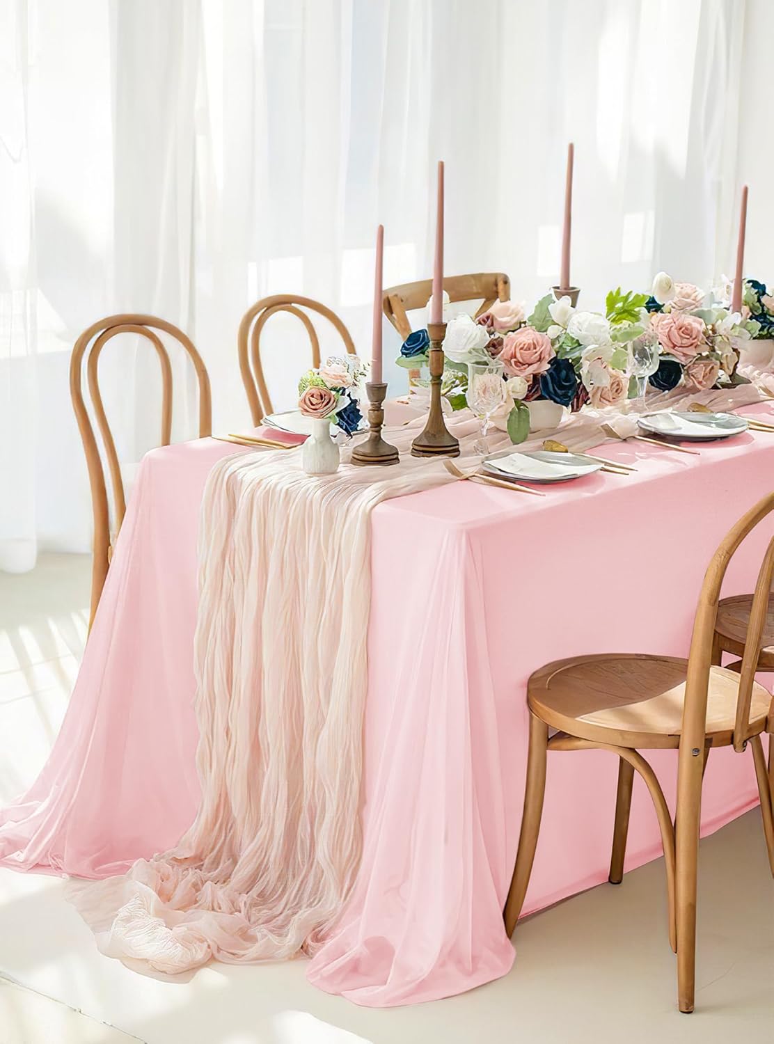 6 Pack Pink Tablecloths for 8ft Rectangle Tables 60 x 126 Inch - Polyester Table Cover Stain and Wrinkle Resistant Washable Fabric Table Clothes for Wedding Party Banquet Reception Restaurant