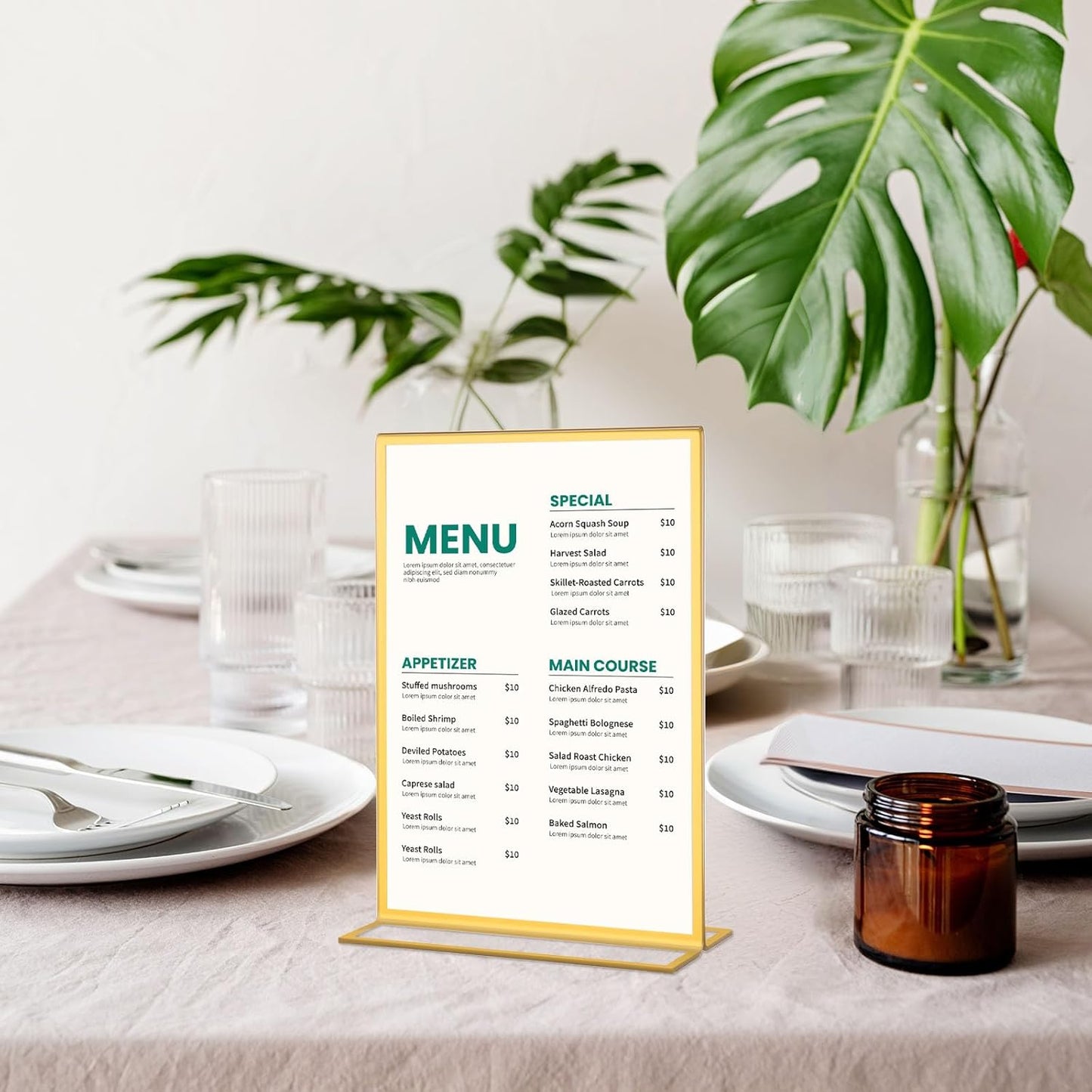 12 Pack Gold Acrylic Sign Holders 8.5x11 Inch, Double Sided Clear Acrylic Frames for Menu Displays, Wedding Table Numbers, Event Signage, Restaurant Posters and Office Document Holders