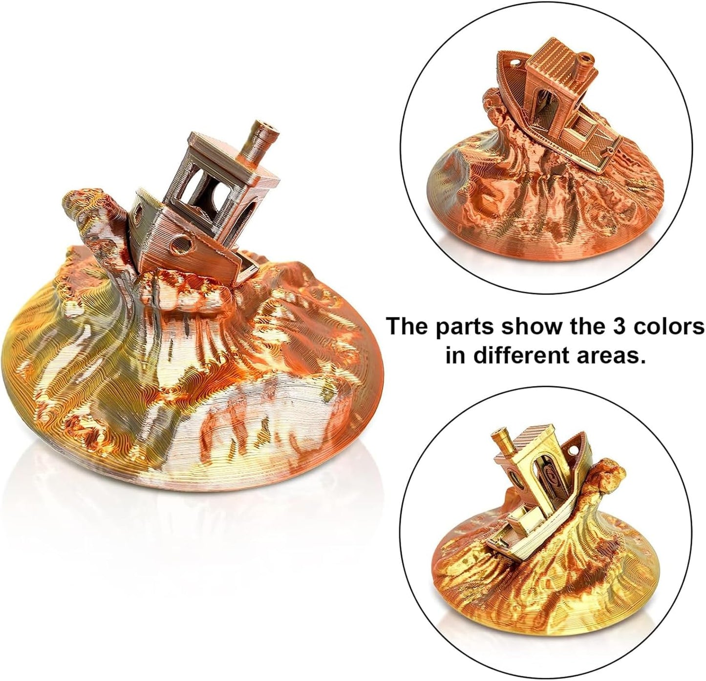 YOUSU 3D Printer Filament Triple Color Silk PLA Filament 1.75mm,Silk PLA Gold Copper Black 3D Printing Filament Bundle, 1kg / 2.2lbs