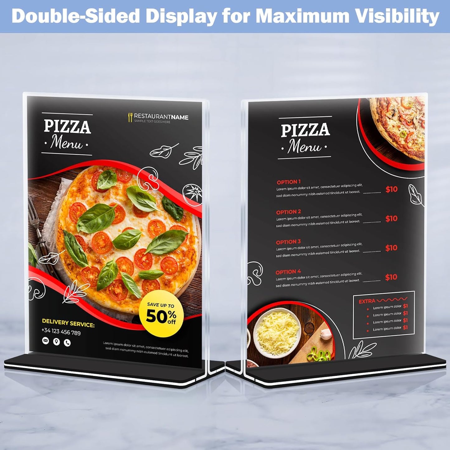 Acrylic Sign Holder 8.5 x 11, 24 Pack Clear Double-Sided Acrylic Display Stand for Vertical Tabletop Use, Perfect for Menus, Flyers, and Paper in Restaurants, Hotels, Office