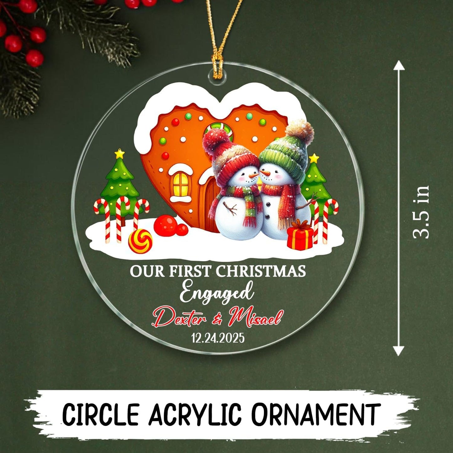 Our First Christmas Engaged Ornament 2025, Personalized Date & Name Engaged Couple Keepsake Ornaments Gift for Bride/Groom to Be, Customized Mr & Mrs Keepsake Ornament for Bridal Shower Engagement