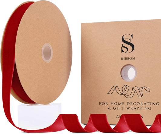 Red Christmas Velvet Ribbon for Tree, Gift Wrapping, Flower Bouquet, Wreath Decorations, Bow Making 1'', 25 Yards