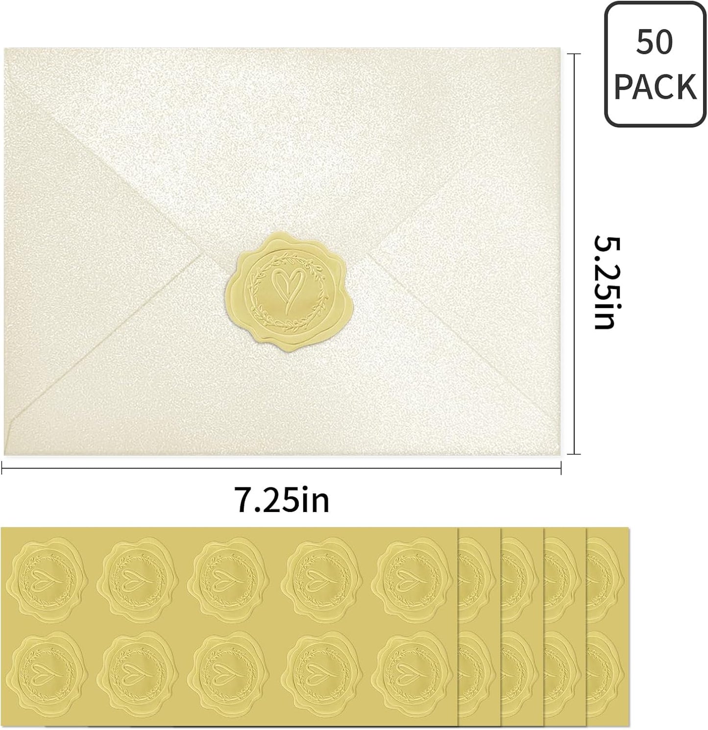 50 PCS Pearl Ivory A7 Envelopes with Stickers, Shimmering 5x7 Envelopes for Invitations, Great for Wedding Invitation Cards, Birthday RSVP, Graduation, Baby Shower 5.25 x 7.25 inches
