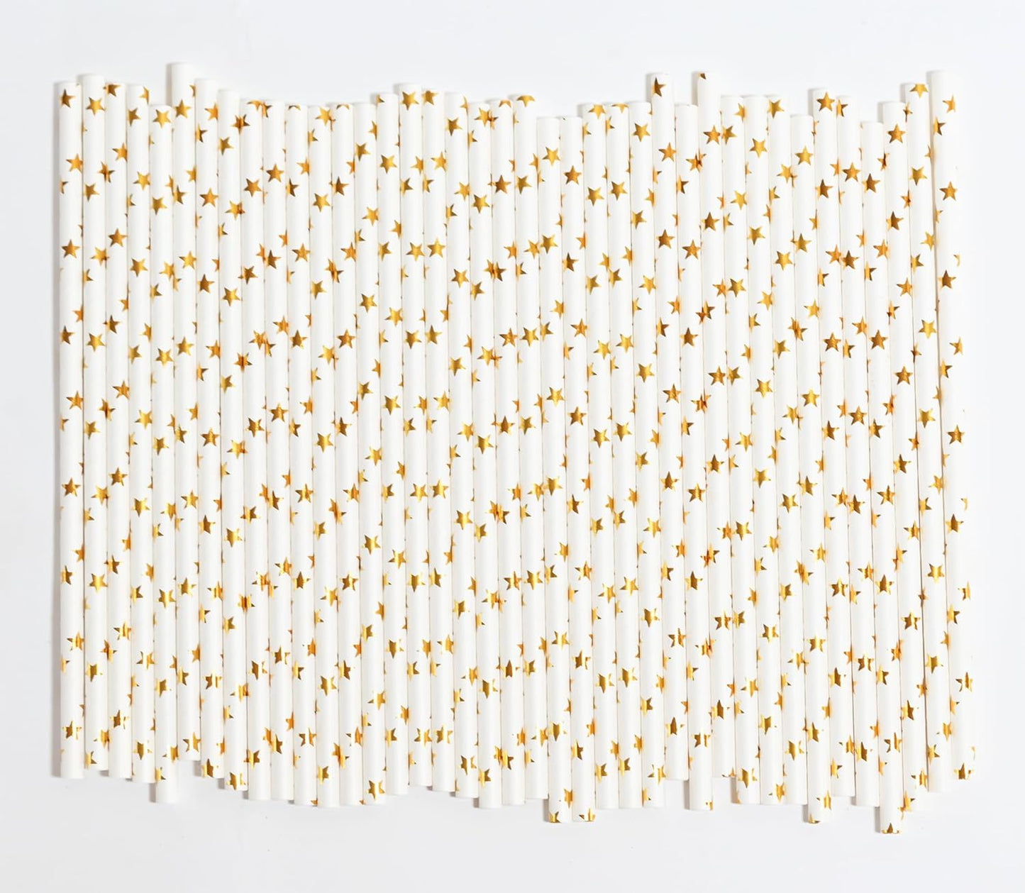 Paper Straws Disposable, Cocktail Metallic Gold Star Straws Drinking Biodegradable Straws for Holiday, Party, Wedding - 100 Count，7.75 Inch