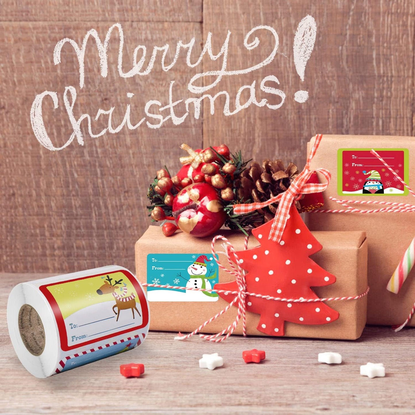 Cerlaza 250pcs Christmas Gift Tags for Holiday Presents Decoration, Santa Christmas Labels Self Adhesive Stickers, Xmas Name Tag Stickers for DIY Presents and Gifts