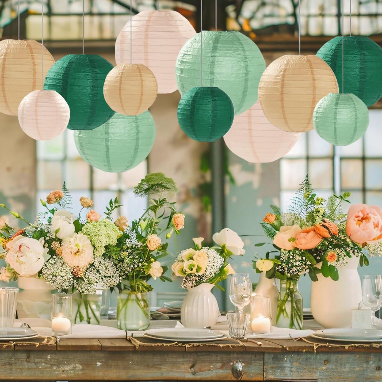 Sage Green Paper Lanterns Decorative 12pcs Party Hanging Decorations for Rustic Party Bridal Shower Wedding Baby Shower Graduation Anniversary Neutral Room Decor