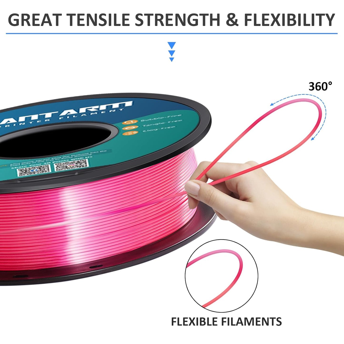 GIANTARM 3D Printer PLA Filament, Shiny Silk Rose Pink Magenta Toughness Enhanced Filament with 1.75mm Dimensional Accuracy +/-0.03mm, 1080 Feet per Roll, Vacuum Packaging, for Most 3D FDM Printer