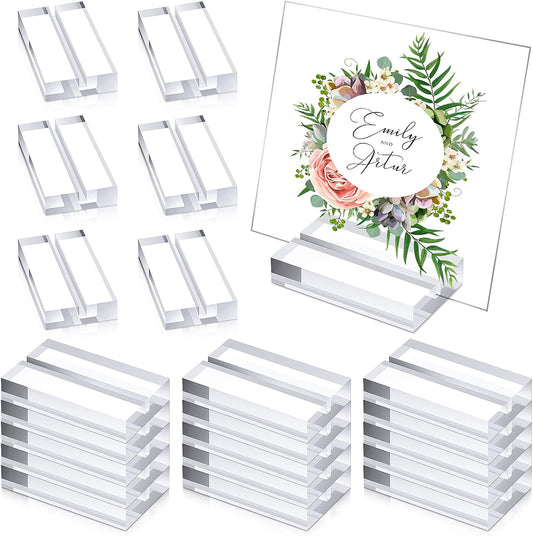 Blulu 20 Pieces Acrylic Place Card Holders 2 Inch Clear Stands Base with 3 mm Card Slot Numbers Display Table Sign for Wedding Exhibition Office Cafe Restaurant Photo Menu Meeting Table Decorations