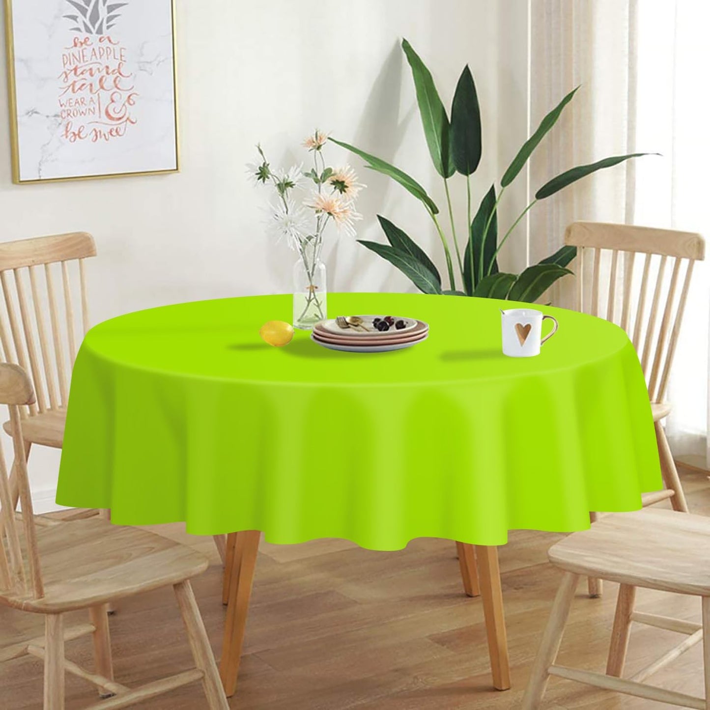 QIKSION Lime Green Round Tablecloth 3 Pack, 84 Inch Plastic Table Cover Disposable for Parties