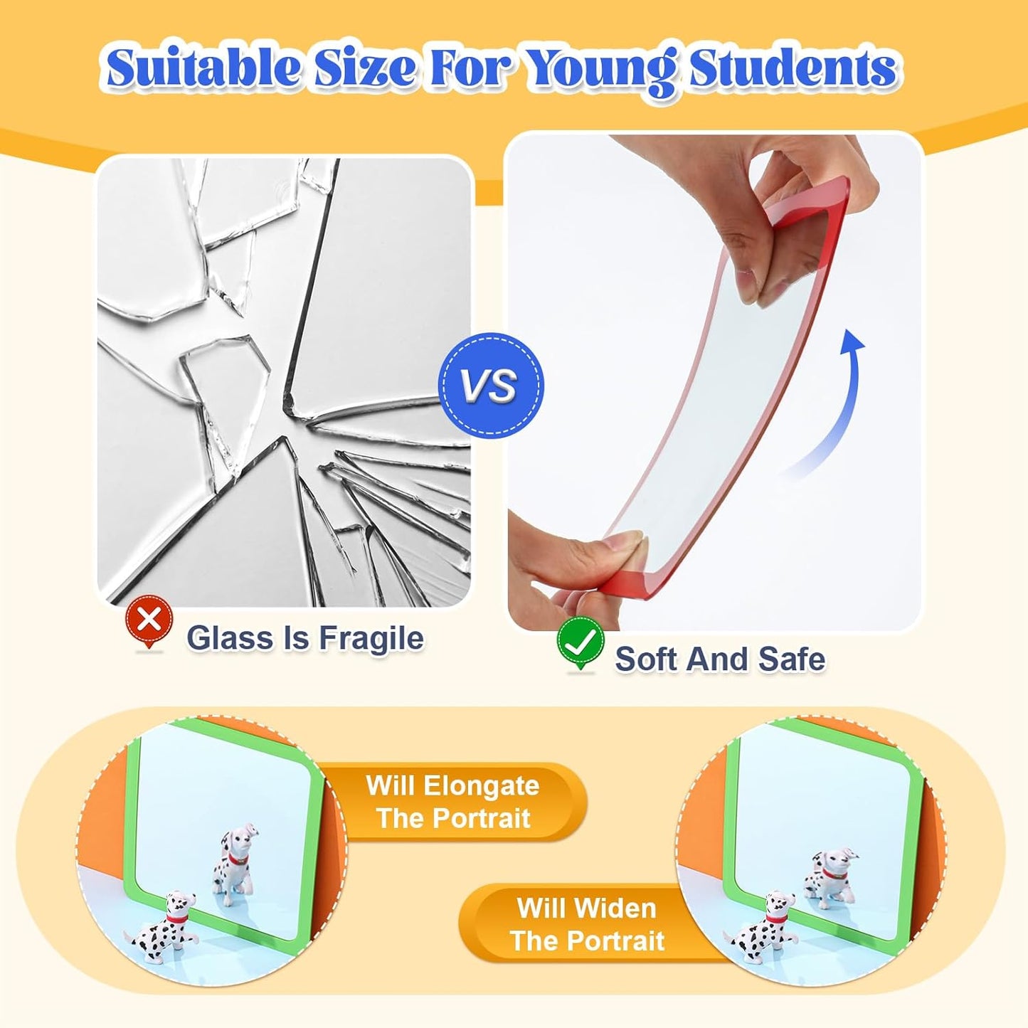 Dandat 30 Pcs Small Mirrors for Kids 6 x 6 Inch Square Shatter Proof Reflector Toddler Glass Plastic Reflector for Classroom DIY Craft Preschool Facial Expression (Fulgent Colors)