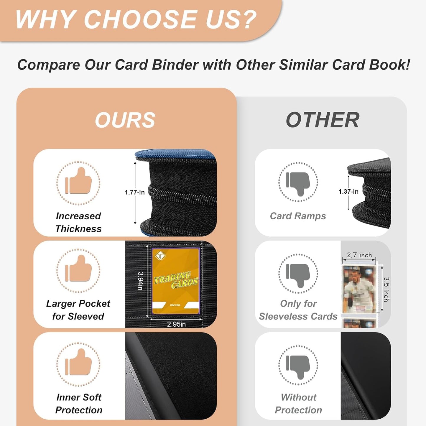 Trading Card Binder 9 Pocket, 432 Side-Loading TCG Album Folder Book Fit for MTG Baseball Football Sports Cards, Easy to Use Card Collection Binder with Zipper Blue