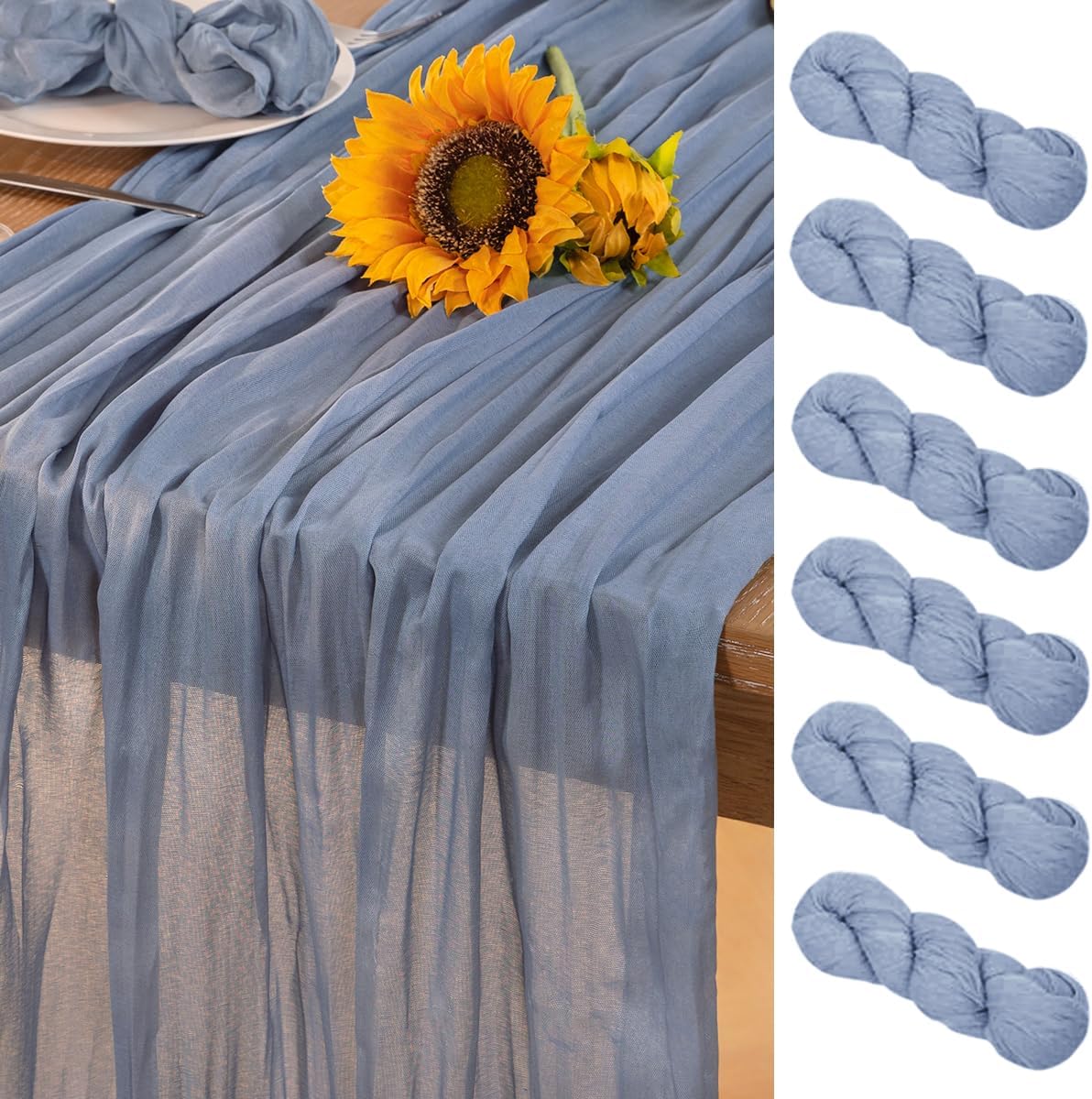 Dusty Blue Cheesecloth Table Runner 6 Pack Fall Table Runners Boho Gauze 120 Inches Blue Cheese Cloth Fall Table Decorations for Thanksgiving Marine Weddings Bridal Baby Shower Birthday Party