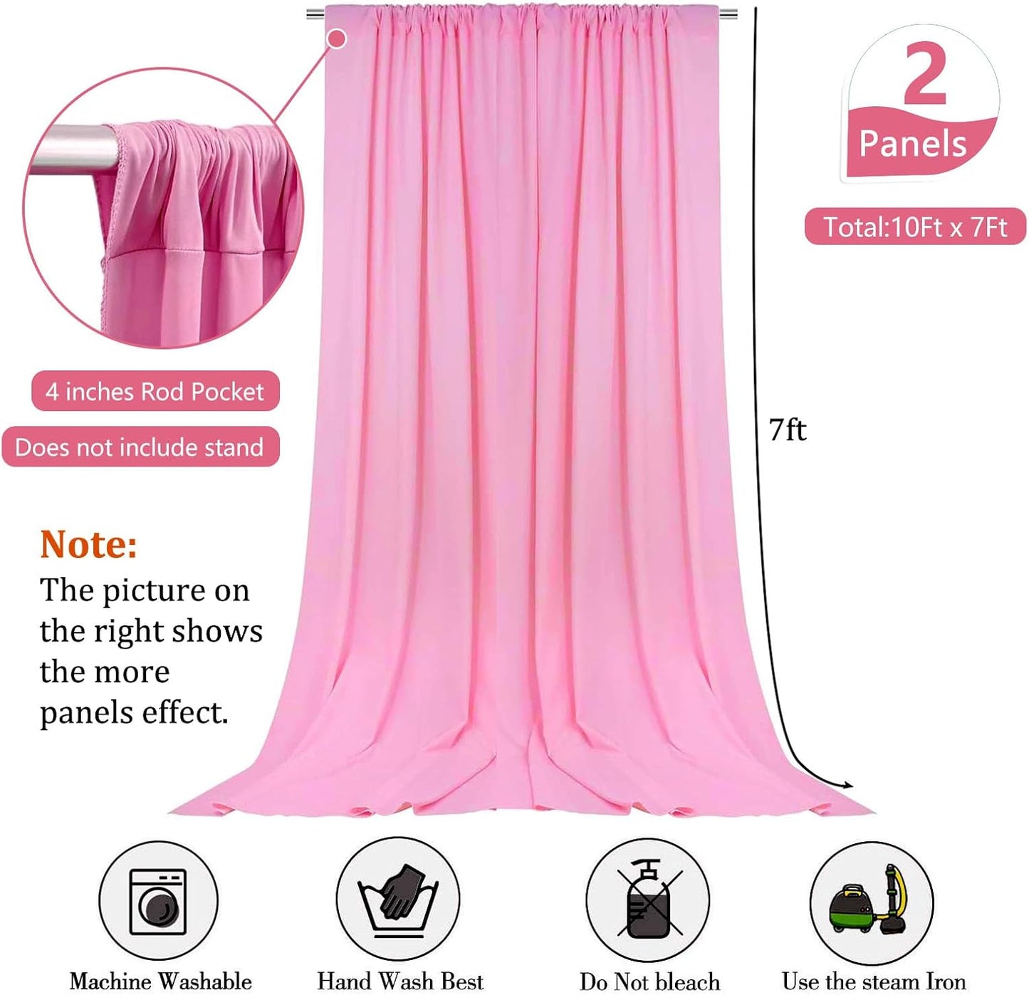 10 x 7 Feet Pink Backdrop Curtain for Partie, Background Curtains for Photoshoot, Birthday, Wedding, Halloween, Thanksgiving, Christmas, New Year Party Decorations 5Ft x 7Ft, 2 Panels