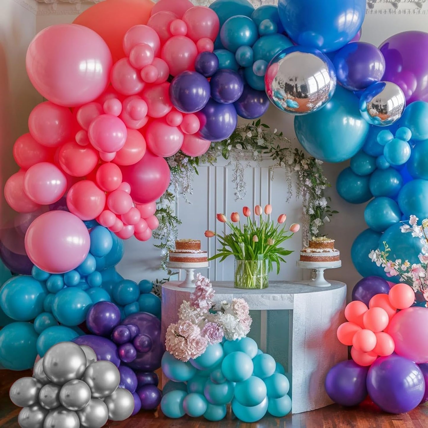 Pink Blue Purple Balloons, 12 Inchs Blue Pink Metallic Silver Cartoon Theme Balloons for Kids Birthday Hawaii Tropical Party Supplies Video Gaming Baby Shower Party Decorations