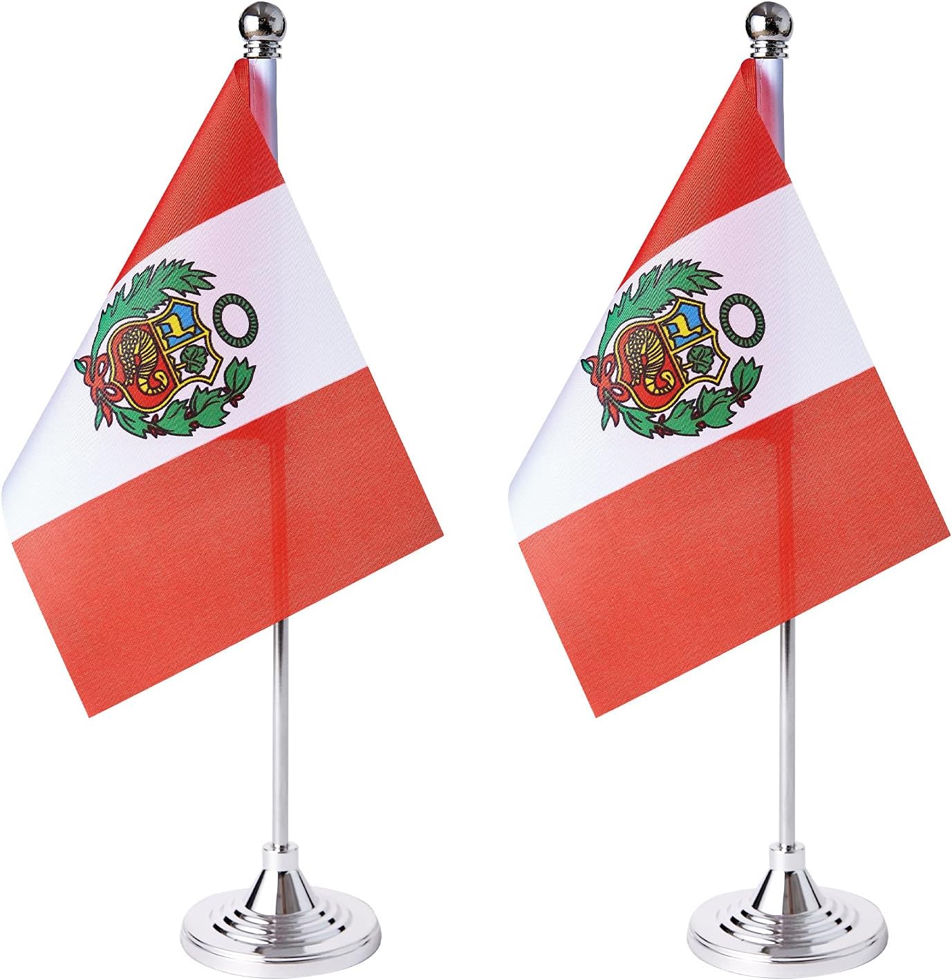 ZXvZYT 2 Pack Peru flag Peruvian Table Flag Small Mini Peruvian Desk Flags With Stand Base,International Festival Events Celebration Decorate,Home office Decorations
