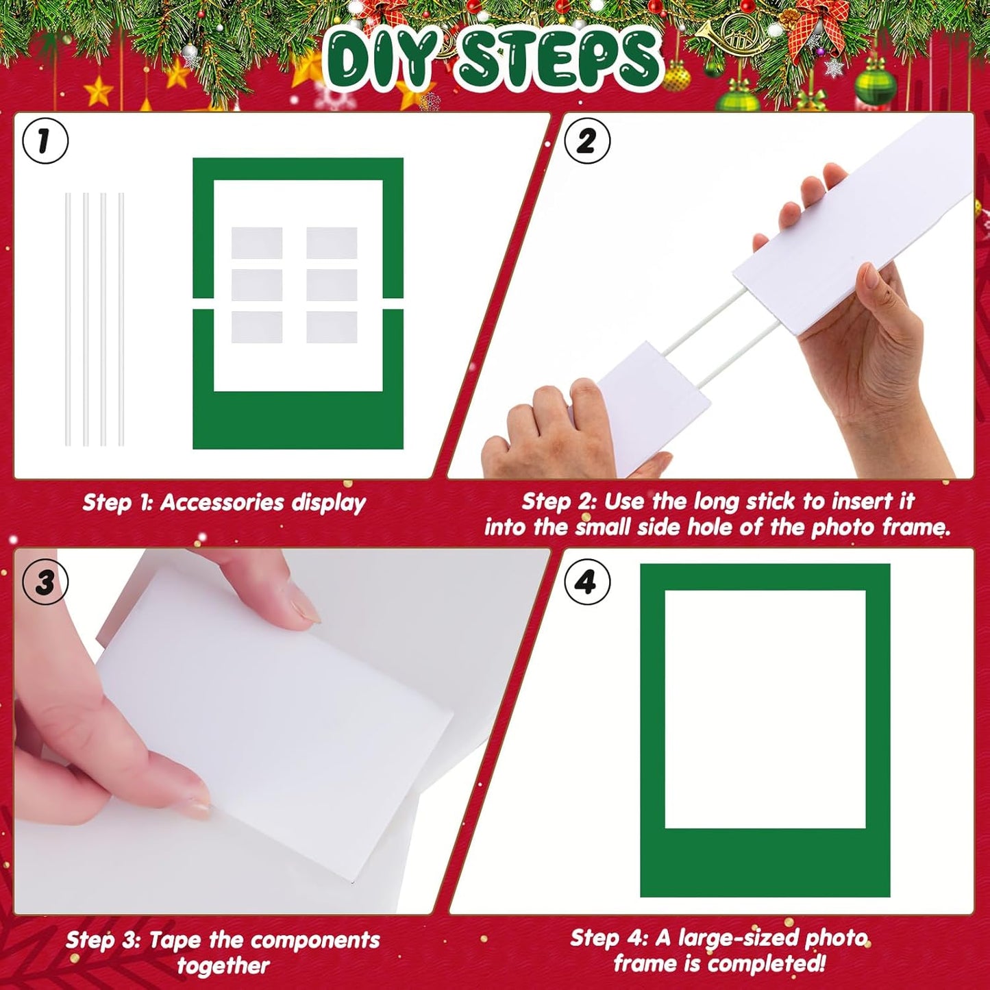 32 x 24 Inch Large Blank DIY Photo Booth Props Picture Frame Party Frame DIY Photo Booth Props Selfie for Halloween Christmas Birthday, Holiday Party(Green,Christmas)