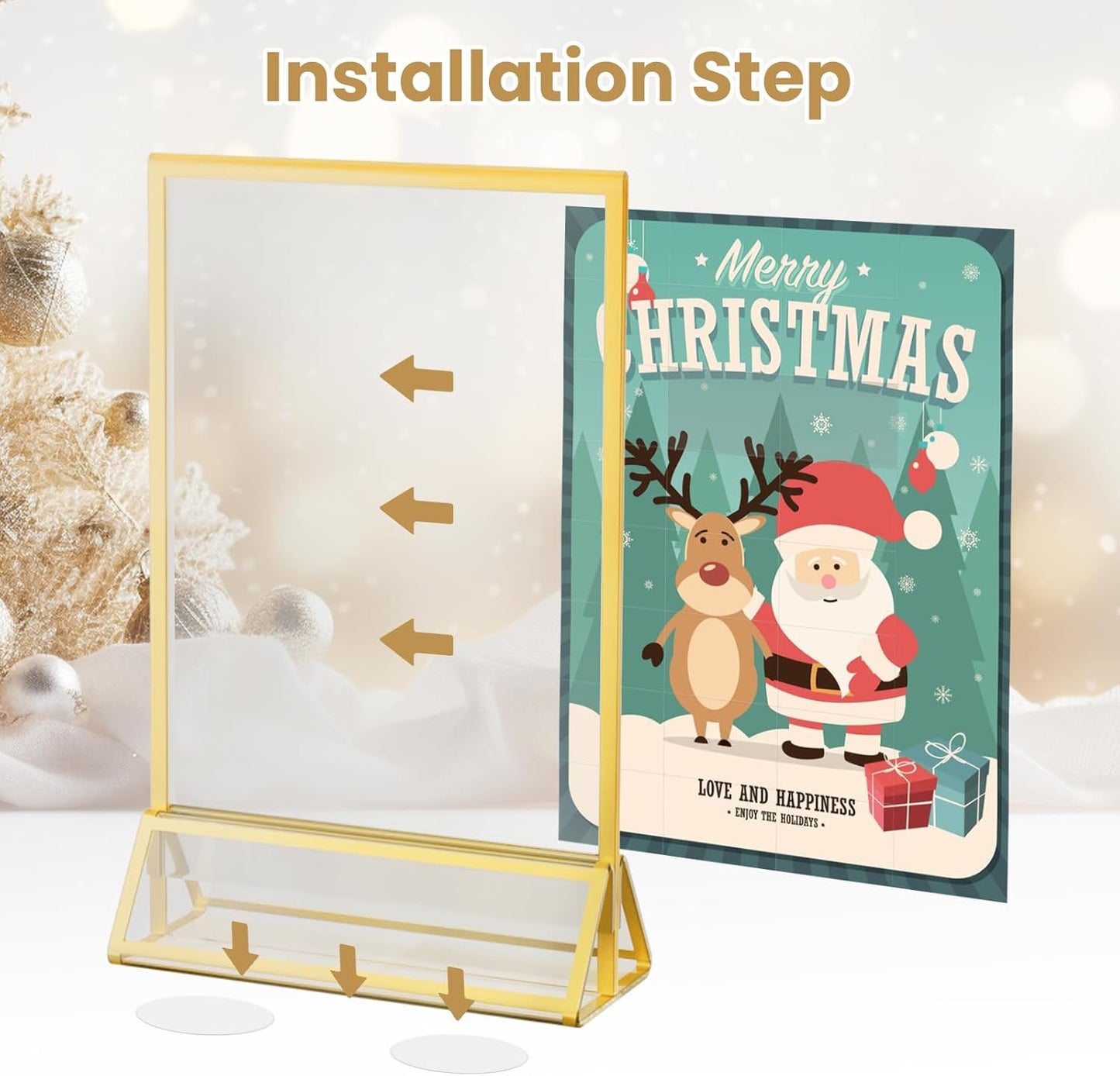 Acrylic Sign Holder 5X7 Gold Picture Frame Double-Sided Acrylic Frames for Wedding Table Numbers Photo Frames Flyers Menu with Removable Sticky Dots-6 Pack