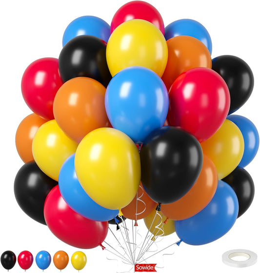 Race Car Balloons, 50Pcs 12 Inches Car Decorations with Red Blue Yellow Burnt Orange Black Party Balloons for Boy Birthday Race Car Themed Party Birthday Baby Shower Graduation Decorations