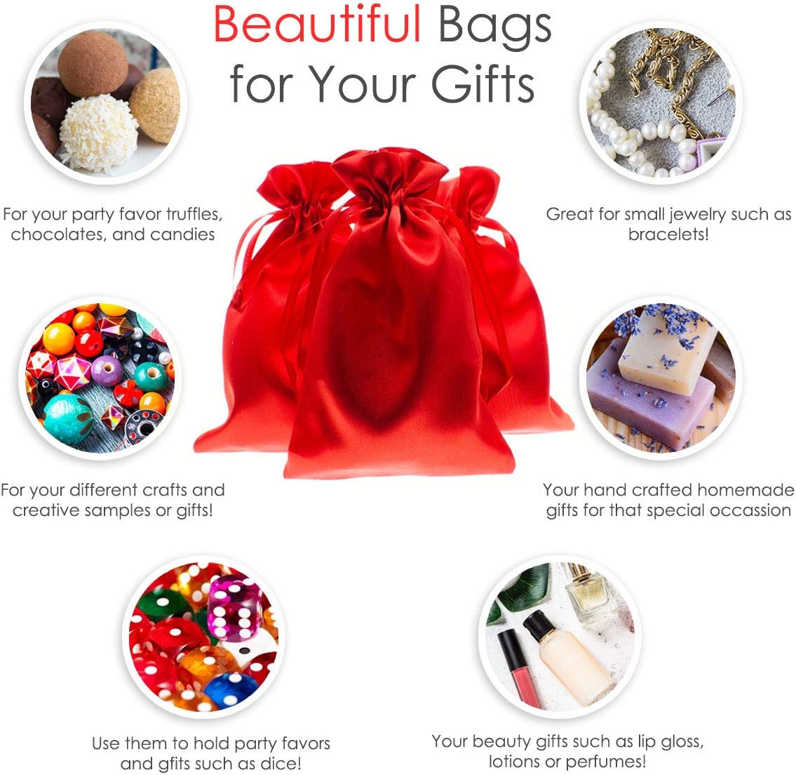 Red Satin Gift Bags - Jewelry, Wedding Favor, Baby Shower & Bags - 50 Pack (5" x 8")