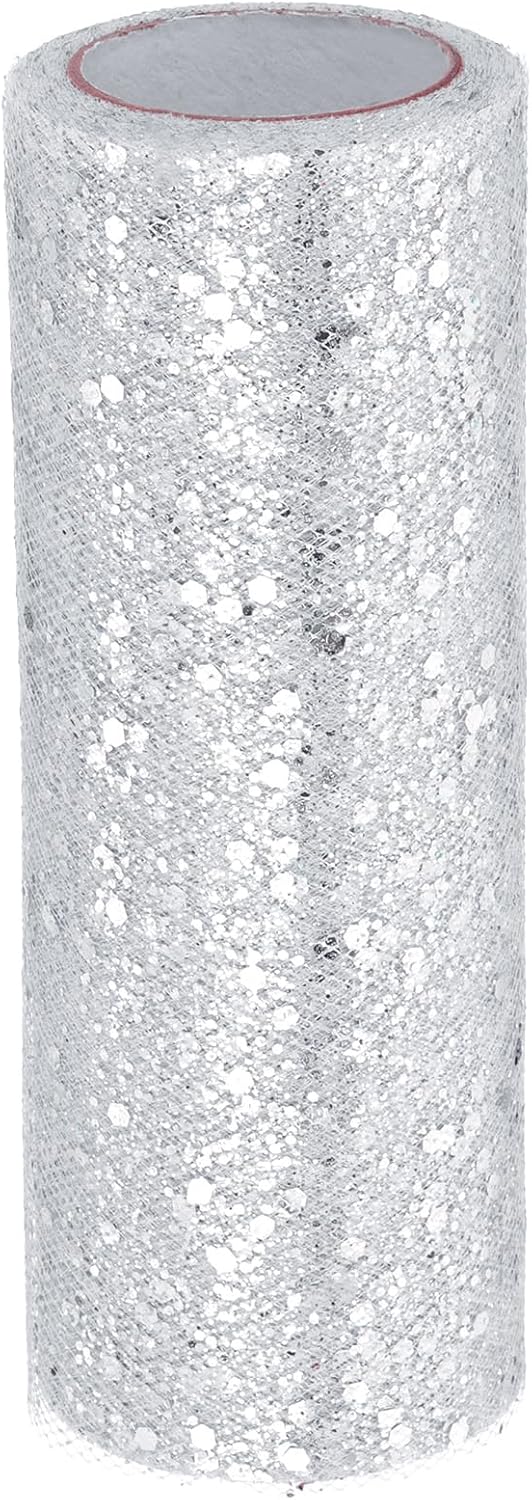 PATIKIL Tulle Fabric Rolls, 6 Inch by 10 Yards Fabric Spool Tulle Sparkling Ribbon Netting Sequin for DIY Tutu Skirts Crafts Wedding Party Decorations, White